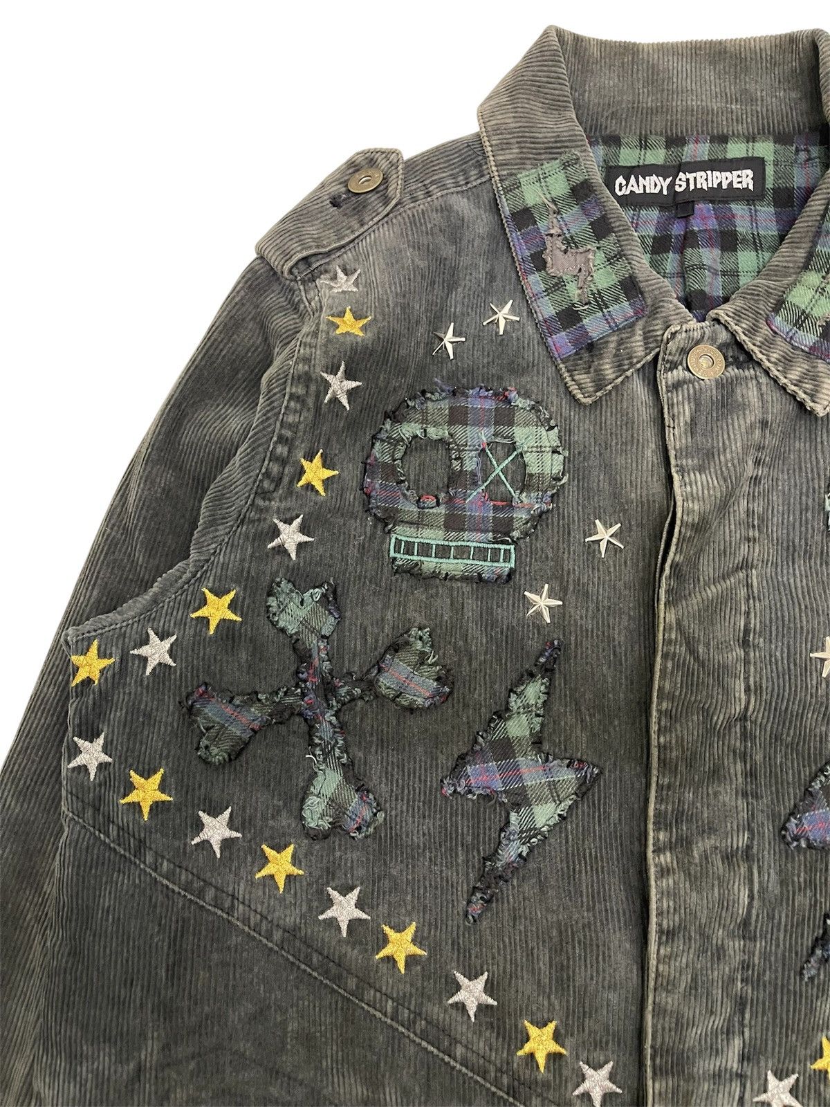 If Six Was Nine Candy Stripper Plaid Skull Patchwork Punk Chore Jacket Size US M / EU 48-50 / 2 - 7 Thumbnail