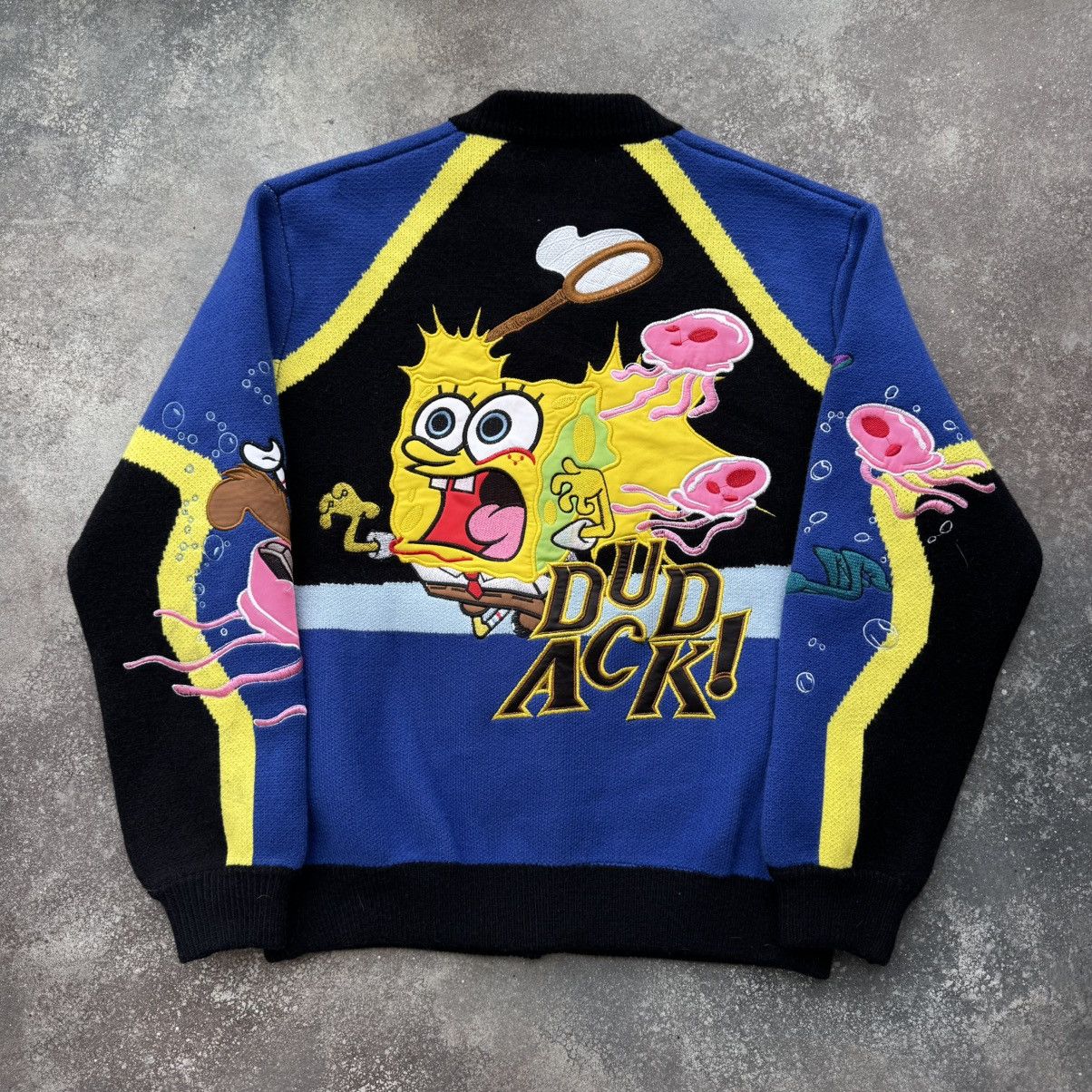 20471120 Sponge Bob Y2K 2000’s Aesthetic Knit Bomber Jacket Size US M / EU 48-50 / 2 - 2 Thumbnail