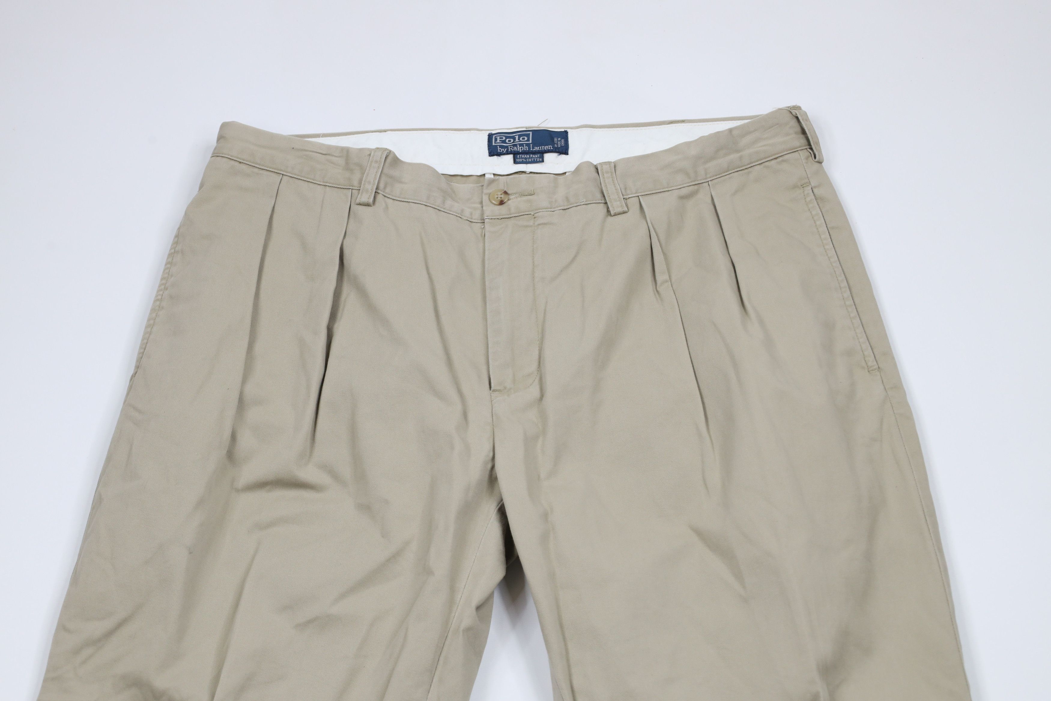 Ralph Lauren × Vintage Vintage 90s Ralph Lauren Pleated Wide Leg Chino Pants Beige Size US 38 / EU 54 - 2 Thumbnail
