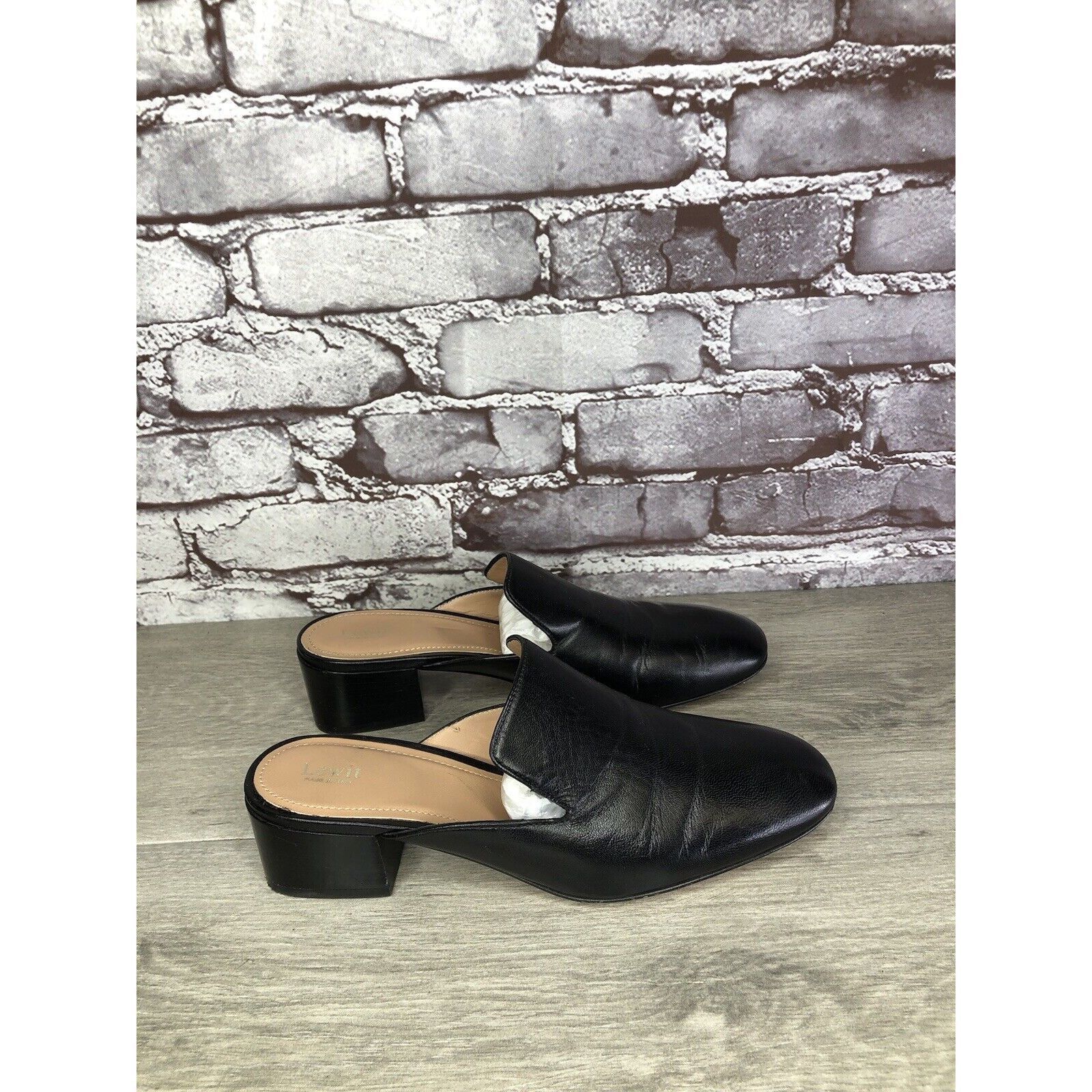 Other Lewit Black Leather Slip On Block Heel Mules Dress Shoes Wom Size US 7 / IT 37 - 17 Thumbnail