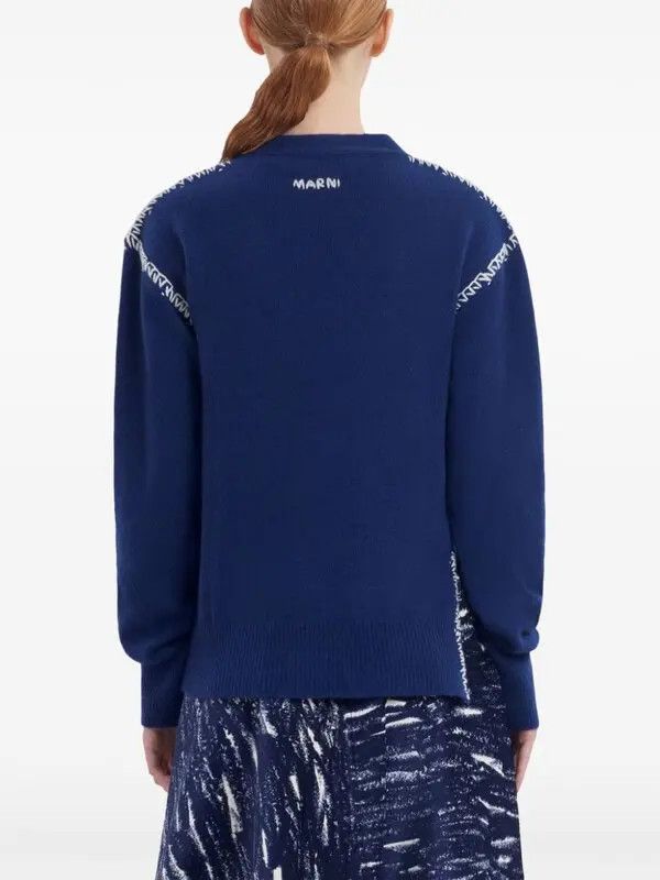 Marni o1w1db11125 Wool-Cashmere Blend Cardigan in Blue Size XL / US 12-14 / IT 48-50 - 3 Thumbnail