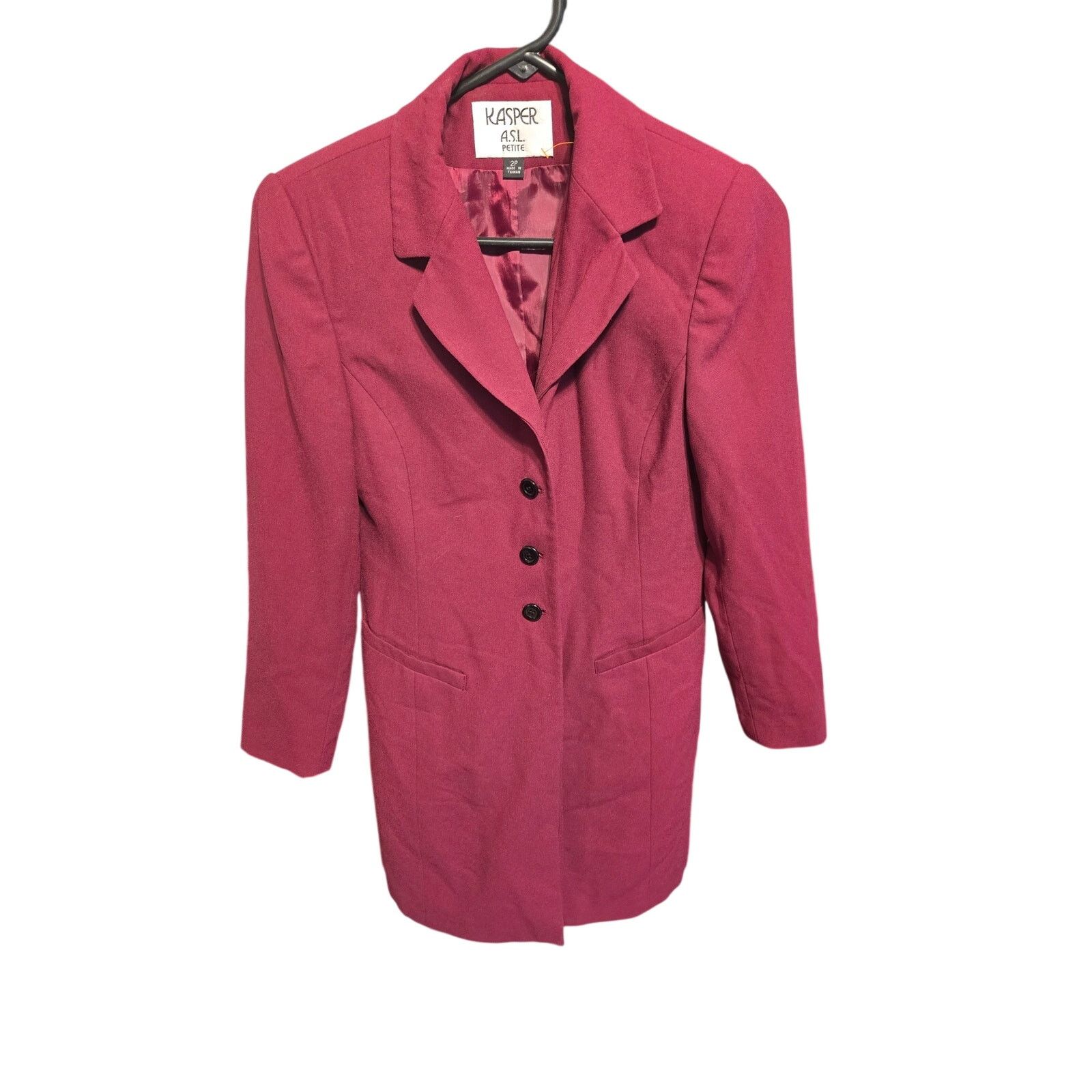 Kasper Kasper ASL Petite 2P Burgundy Magenta Longline Blazer Jacket Size XS / US 0-2 / IT 36-38 - 5 Thumbnail