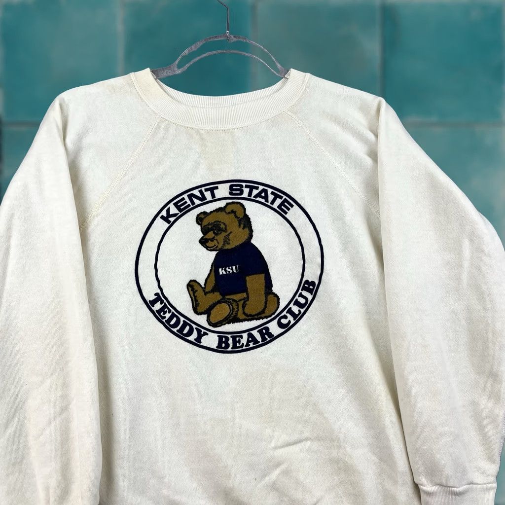 Velva Sheen VINTAGE Velva Sheen Sweatshirt Raglan Kent State 80s Teddy Bear Velvet White Mens M Size US M / EU 48-50 / 2 - 1 Thumbnail