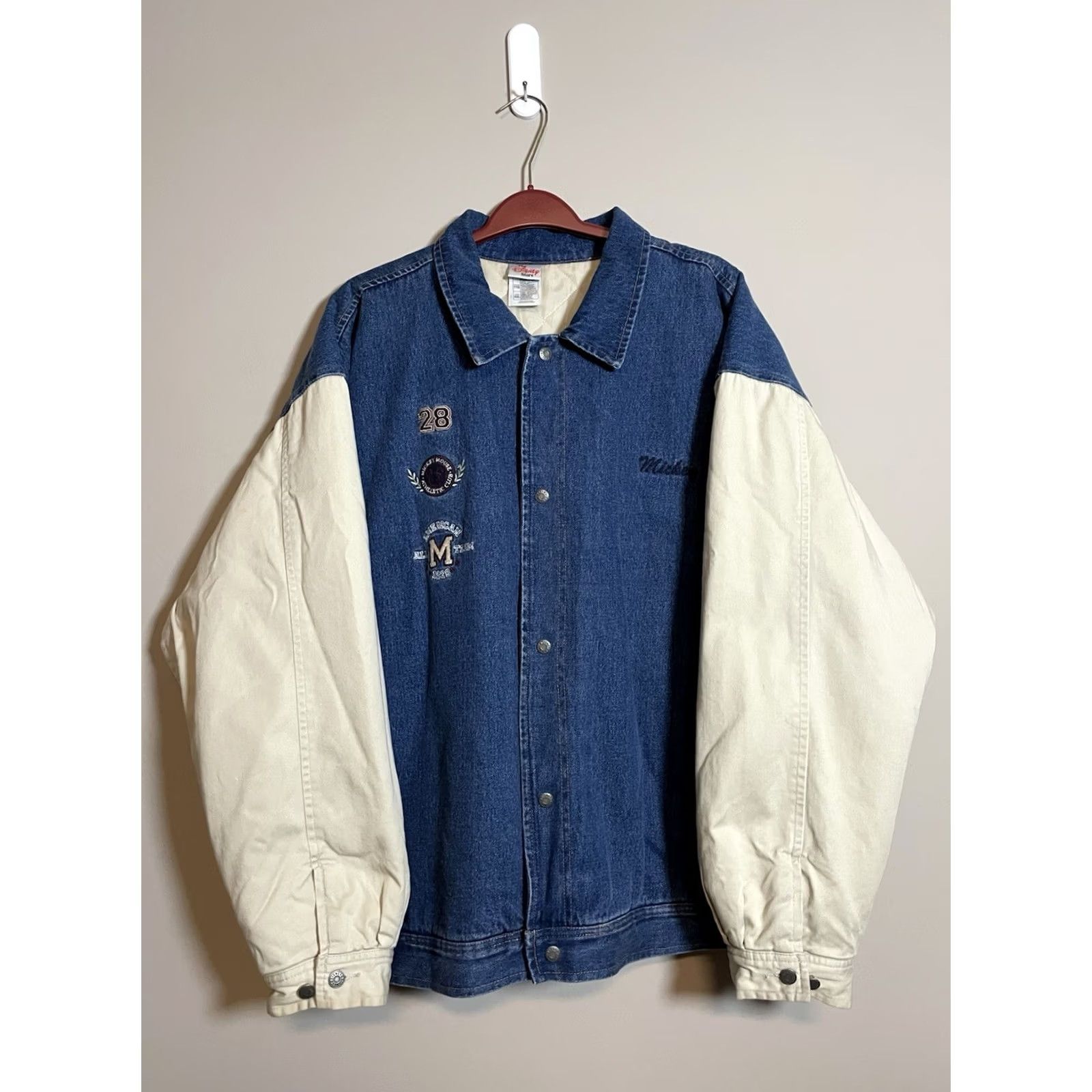 Disney VINTAGE Mickey Mouse 1928 Denim Varsity Jacket 2XL Men Tan Bomber 90s Disney Store Size US XXL / EU 58 / 5 - 3 Thumbnail