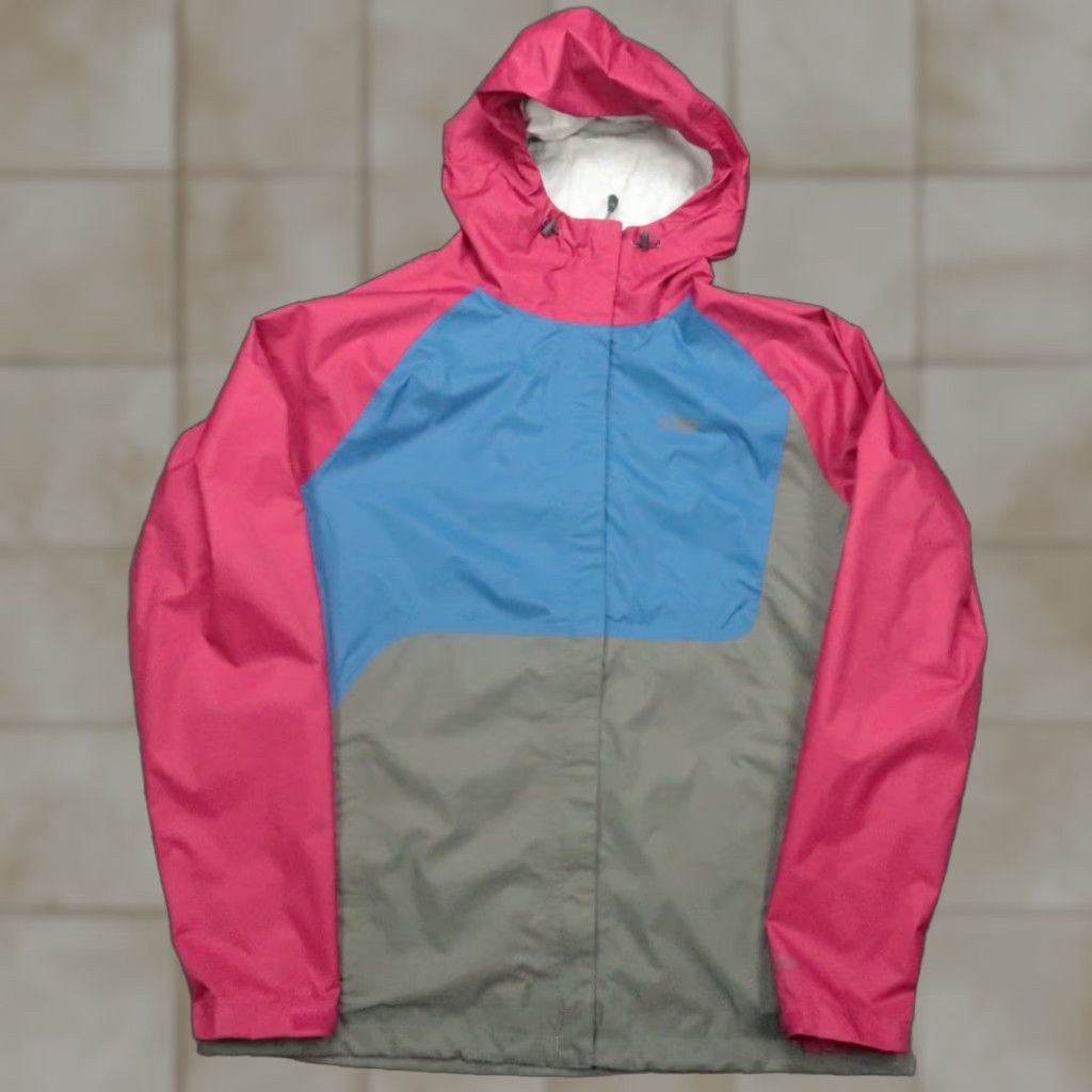 Outdoor Research Women's Jacket XL Gray Pink Hooded Full Zip Softshell Rain Coat