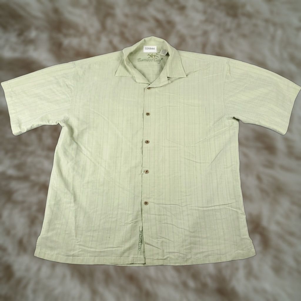 Vintage Bamboo Cay Shirt Mens XL Green Striped Tropical Beach Button Up Short Sleeve Size US XL / EU 56 / 4 - 1 Thumbnail