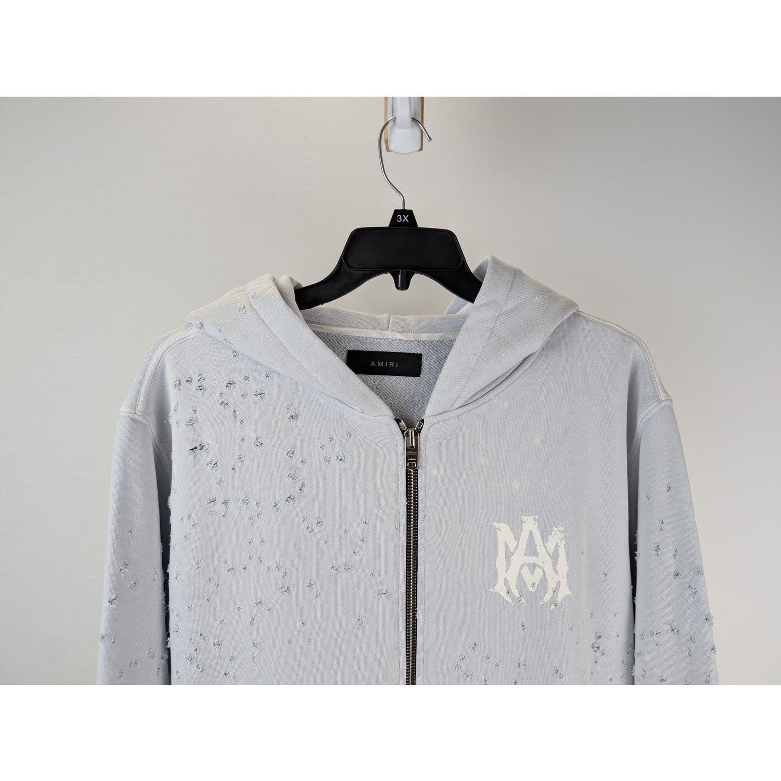 Amiri o1rshd1 Washed MA Shot Hoodie Zipper in Grey Dawn Size US XXL / EU 58 / 5 - 3 Thumbnail