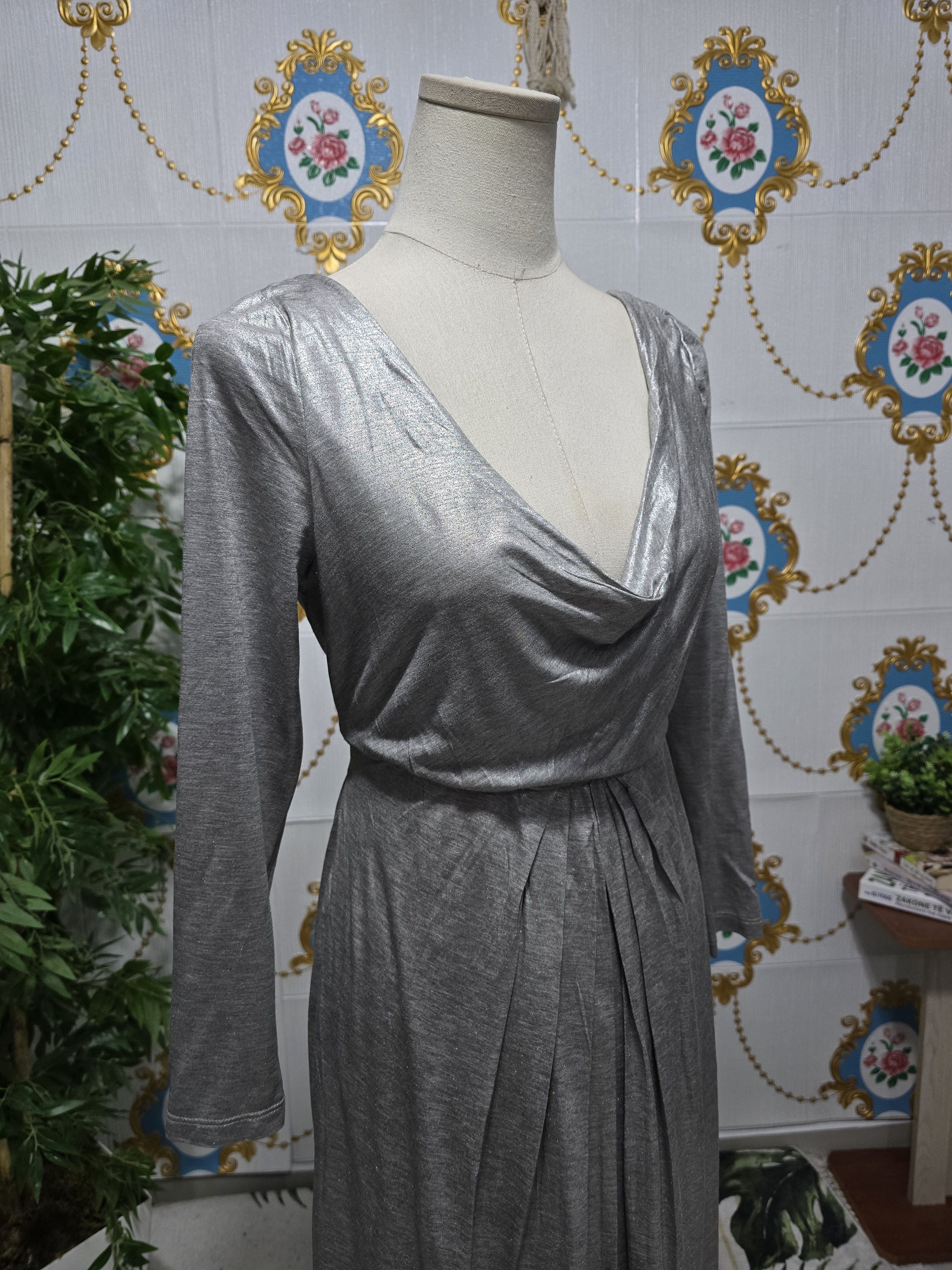 Max Mara IBLUES by MaxMara silver metallic dress Size XL / US 12-14 / IT 48-50 - 6 Thumbnail