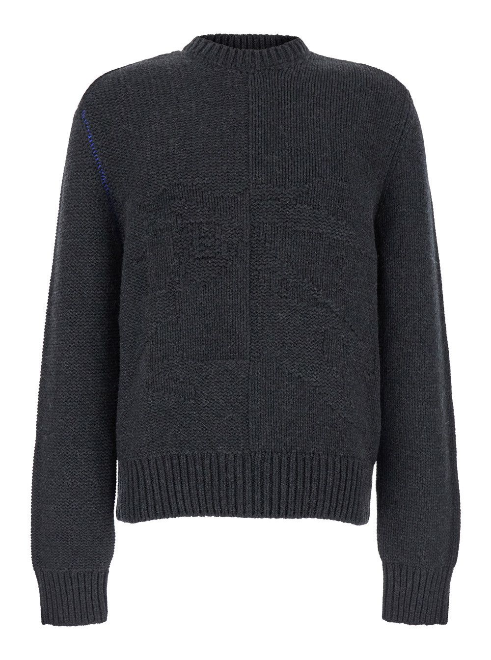 Burberry Grey Sweater with Equestrian Knight Jacquard Motif in Cashmere Man Size US M / EU 48-50 / 2 - 1 Thumbnail