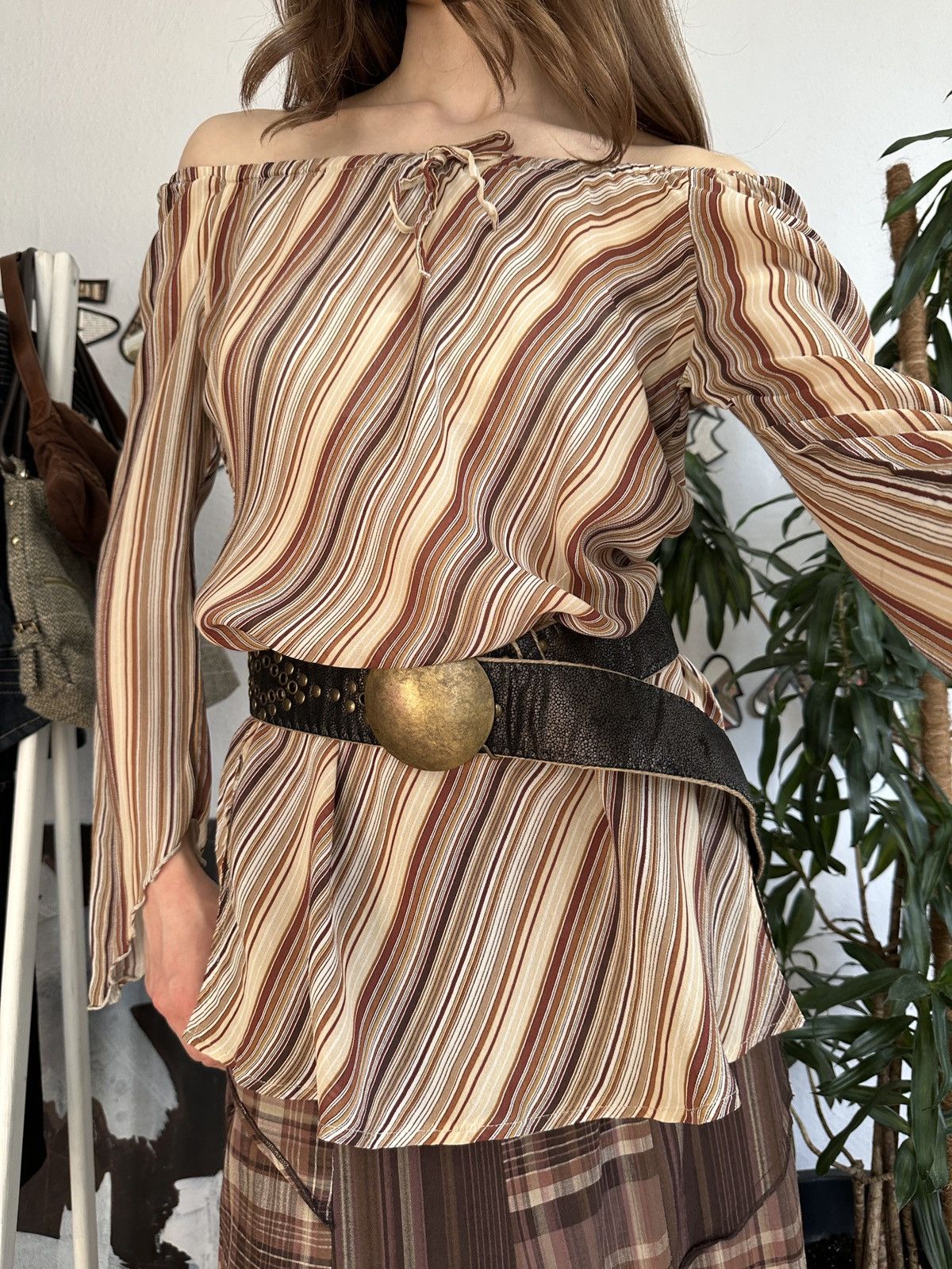 Seditionaries Vintage Shouldered Striped Blouse Cowgirl Bohemian 00s Size ONE SIZE - 6 Thumbnail