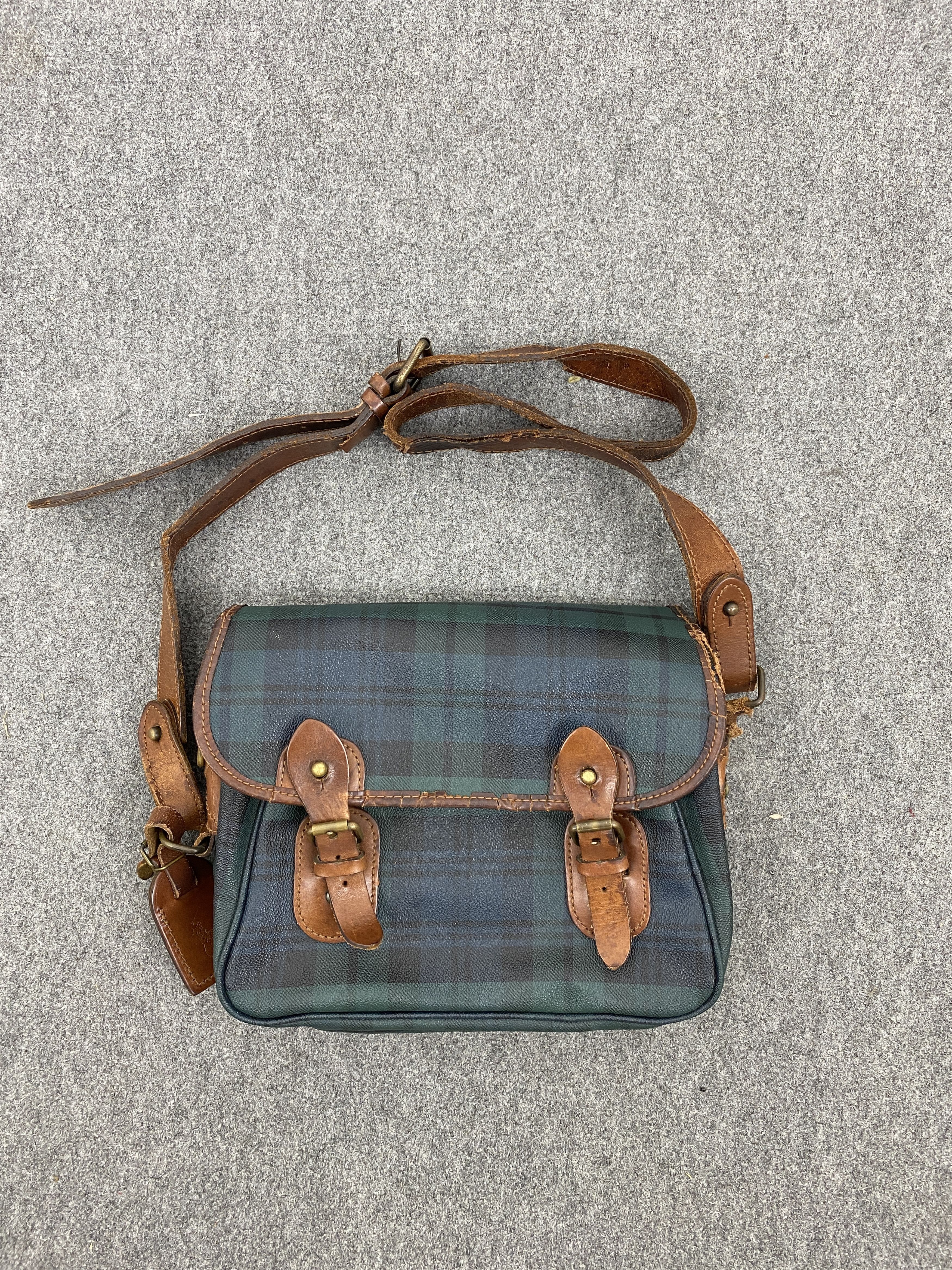 Polo Ralph Lauren × Vintage Vintage 90s Polo RL Plaid Blackwatch Leather Bag BG0108 Size ONE SIZE - 5 Thumbnail