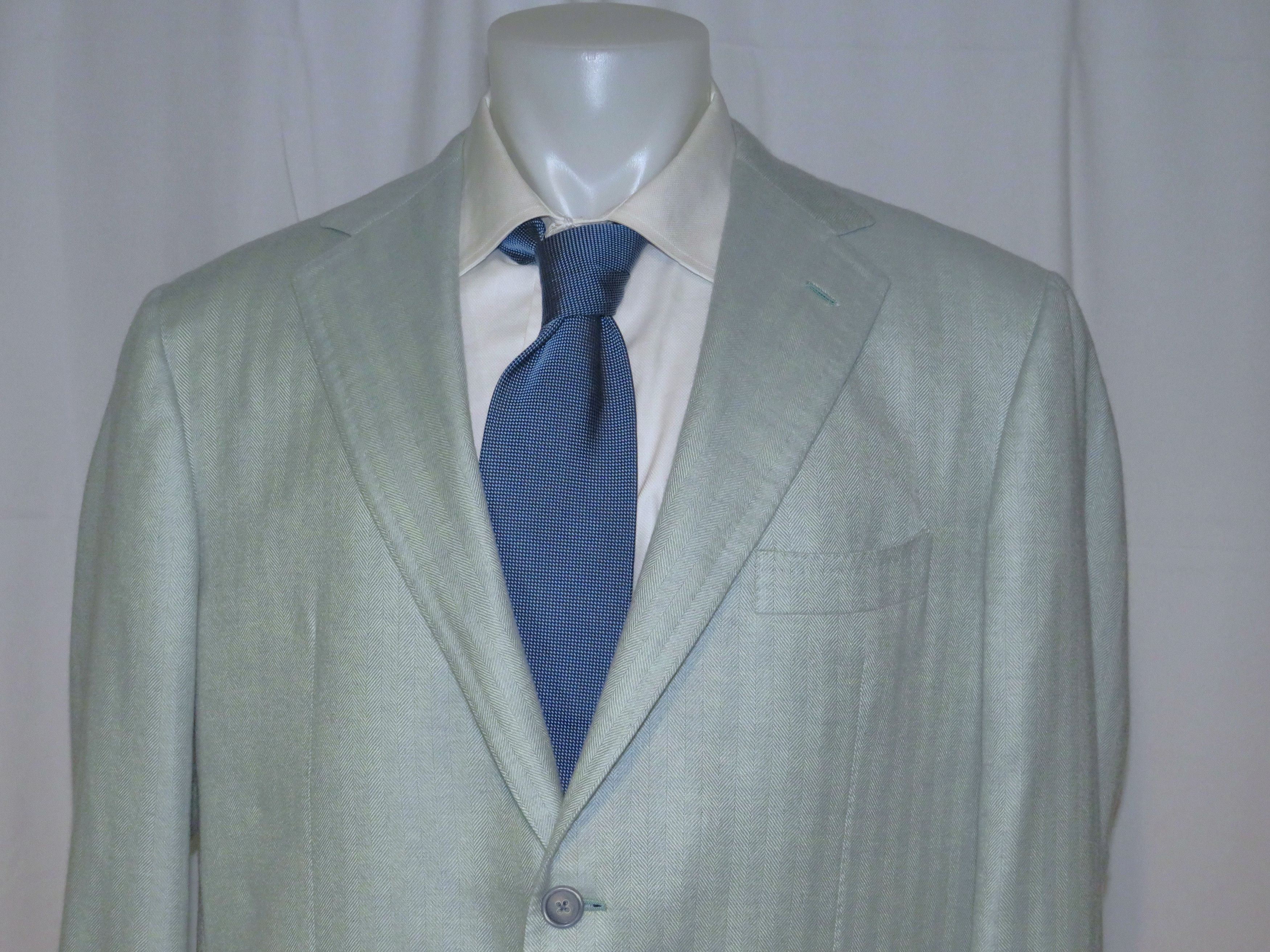 Tincati x Partenopea Custom Pale Green HBone Cashmere Sport Coat 44L Size 44L - 2 Thumbnail