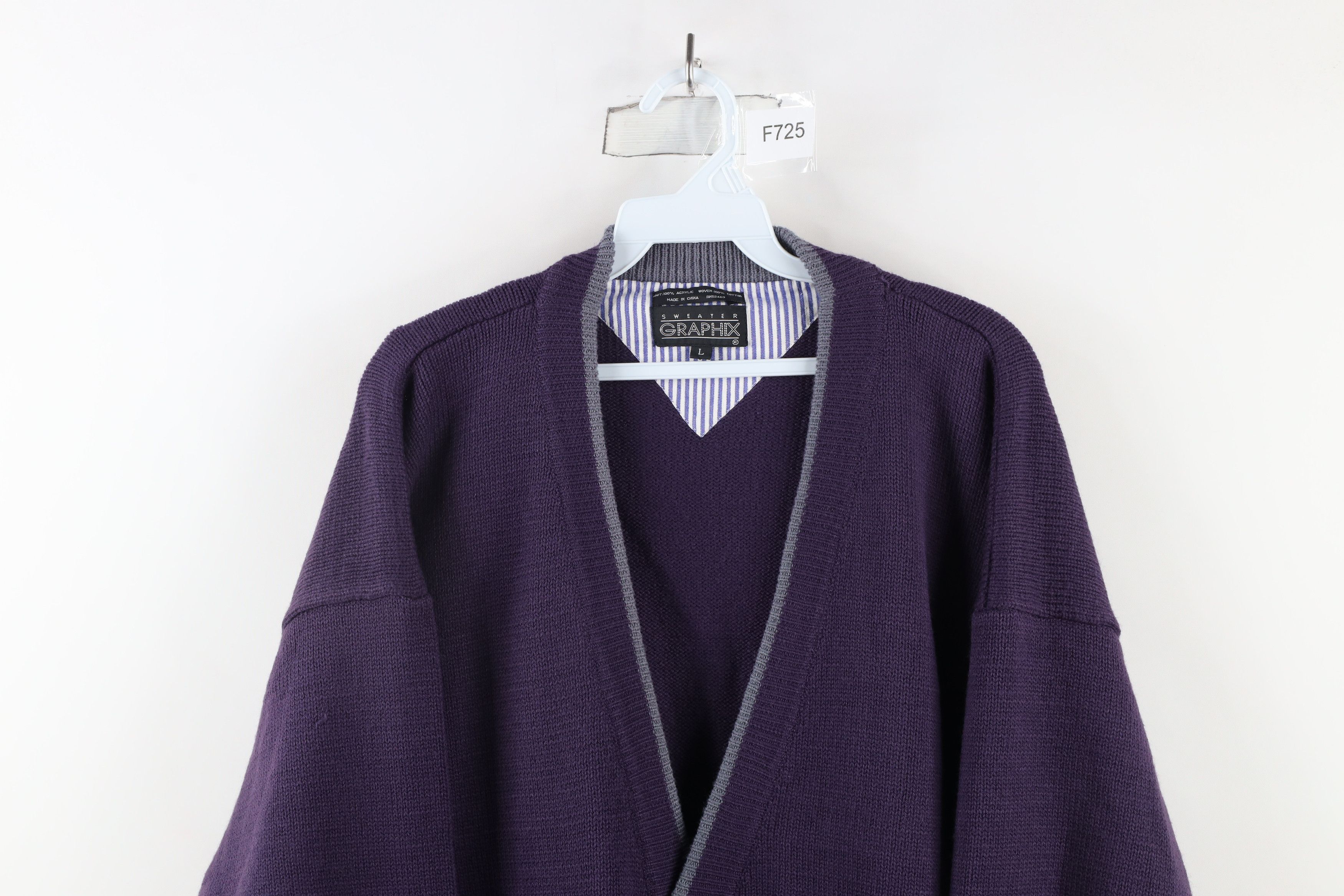 Vintage Vintage 90s Streetwear Ribbed Knit Cardigan Sweater Purple Size US L / EU 52-54 / 3 - 2 Thumbnail