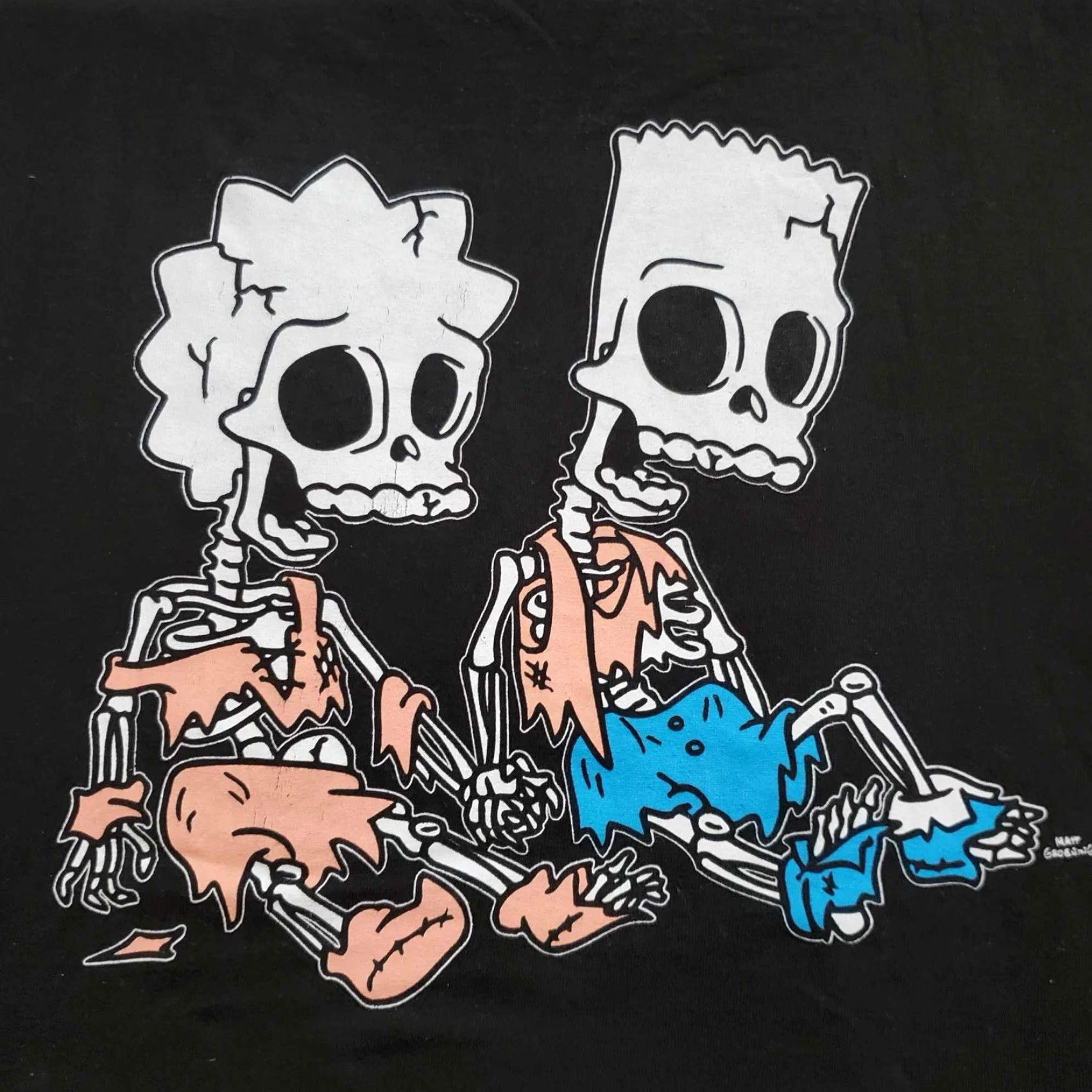 Vintage The Simpsons Mens Bart & Lisa Simpson Skeletons Funny Black Shirt 2XLT Size US XXL / EU 58 / 5 - 2 Thumbnail