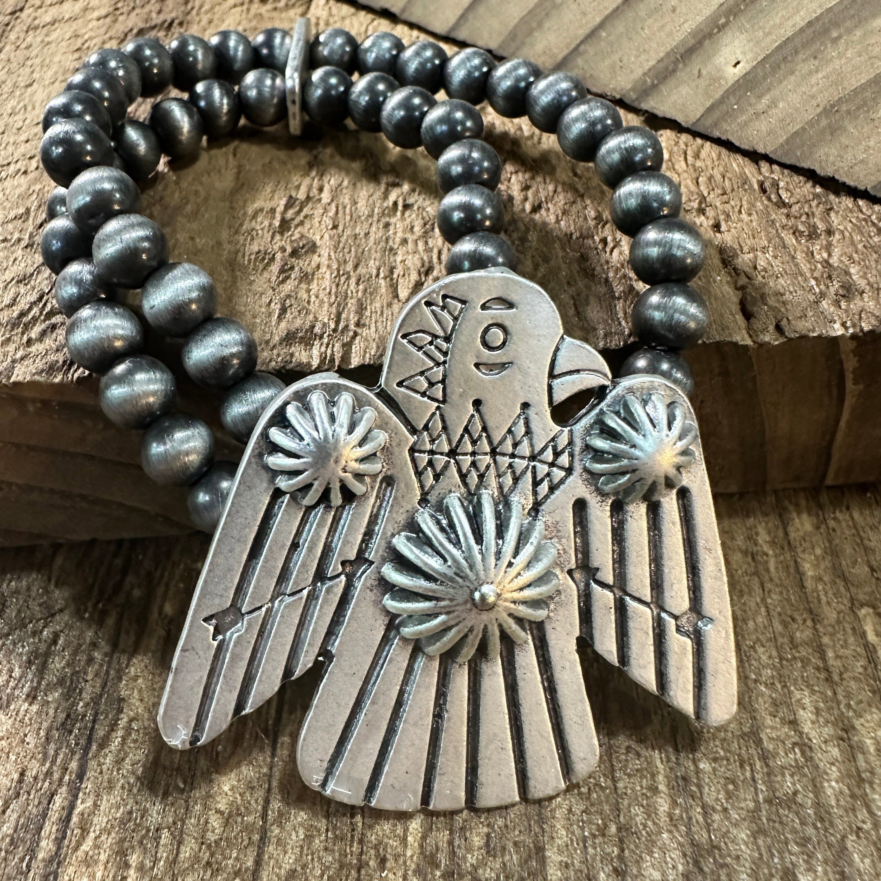 Other Navajo Thunderbird Beaded Stretch Bracelet, Native American Size ONE SIZE - 3 Thumbnail