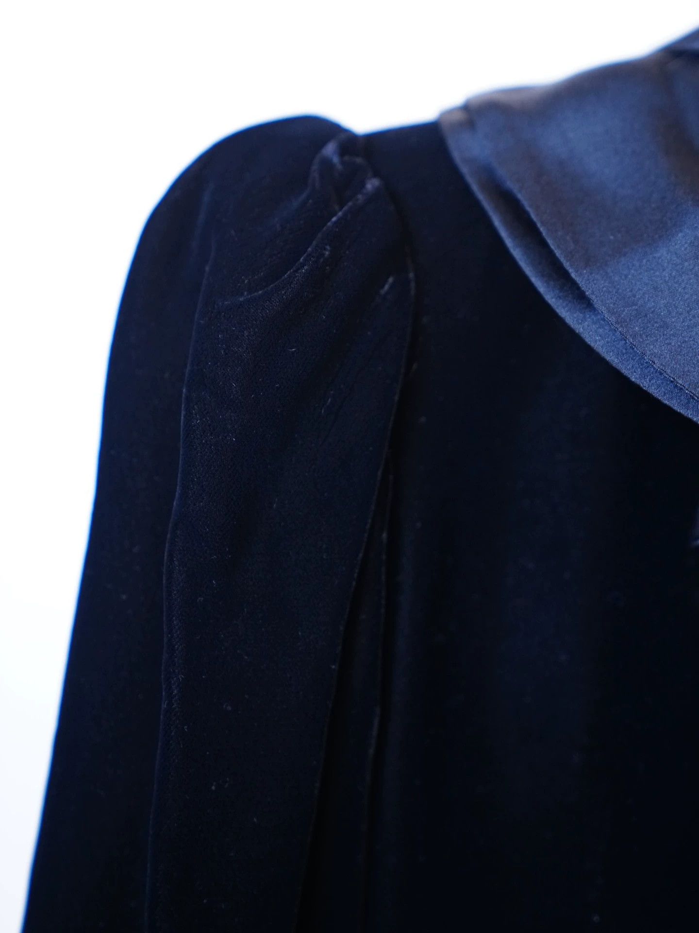Yves Saint Laurent YSL Rive Gauche 1982 Silk Velvet Dress Black S & Blue M Size XS / US 0-2 / IT 36-38 - 6 Thumbnail