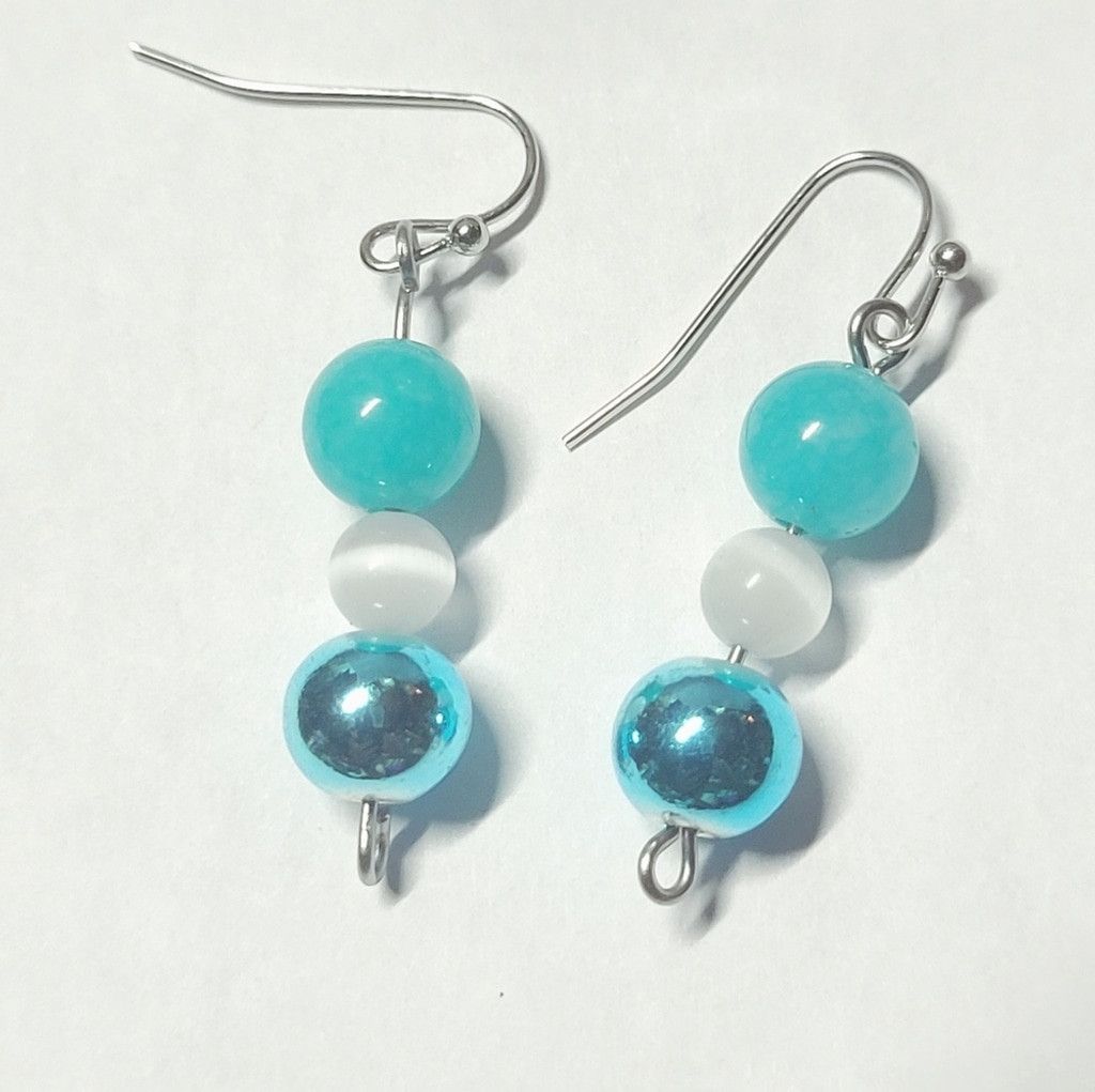 Handmade Natural Crystal Amazonite Hematite Selenite Dangle Earrings Size ONE SIZE - 4 Thumbnail