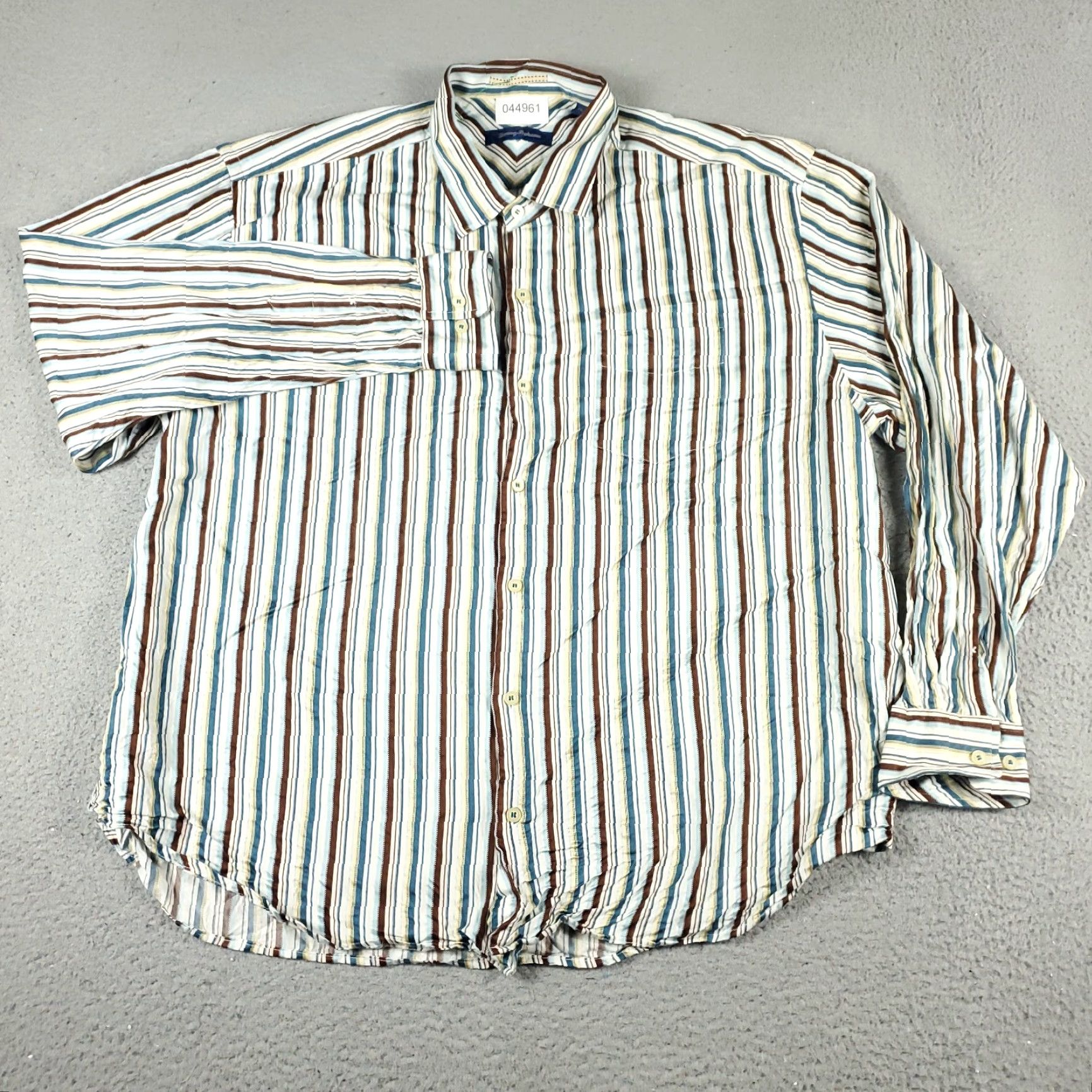 Tommy Bahama VINTAGE? No — Tommy Bahama Boat Shirt Men 2XL Blue Brown Striped Silk Button-Up Long Sleeve Shirt Size US XXL / EU 58 / 5 - 2 Thumbnail