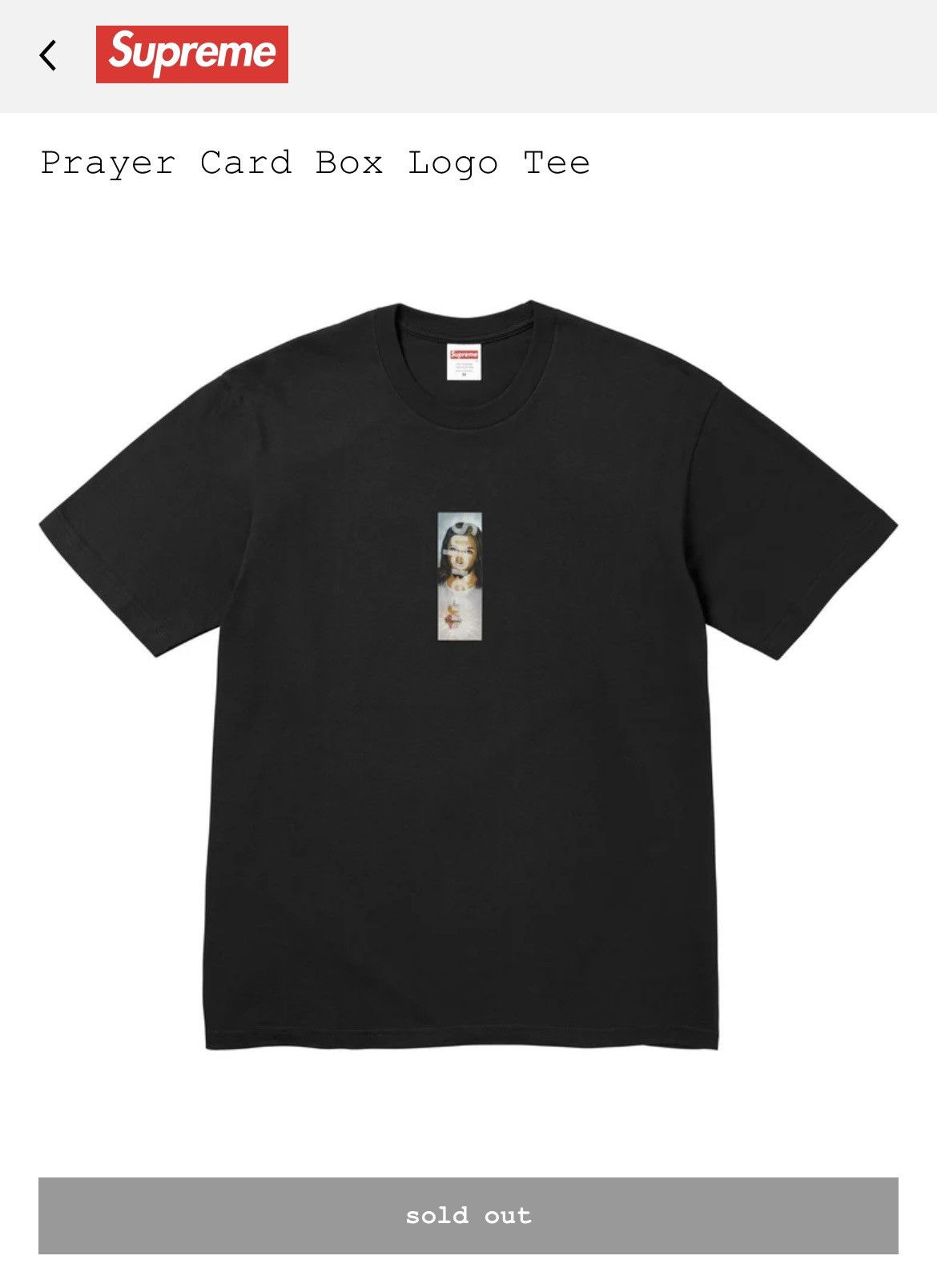 Supreme “Prayer Card” Box Logo Tee, Black (M) [F/W 2026, Week 1