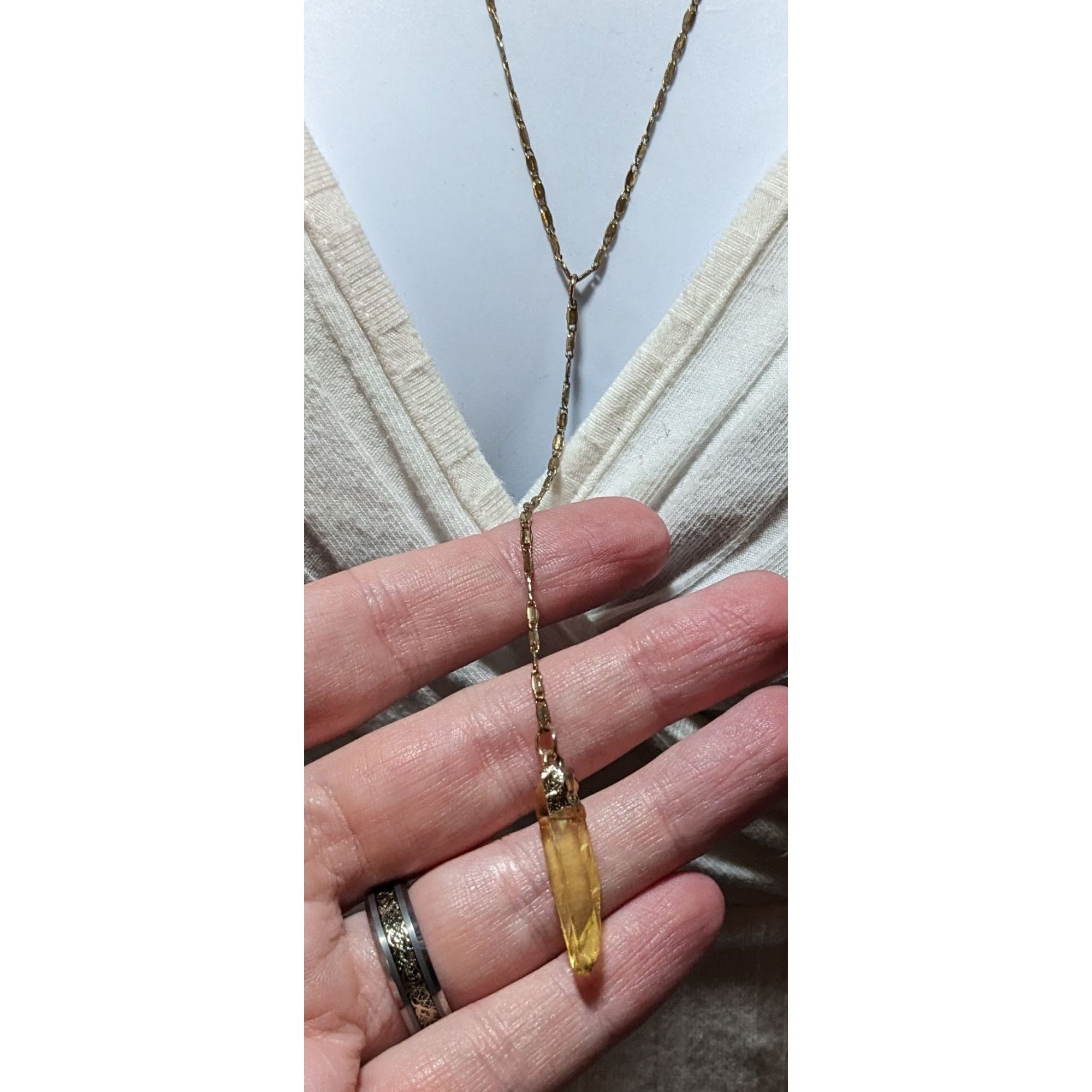 Other Yellow Crystal Pendant Gold Lariat Necklace Size ONE SIZE - 7 Thumbnail