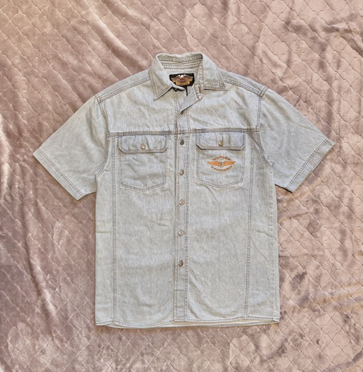 Harley Davidson × Vintage Vintage Harley-Davidson Denim Buttons Up Shirt Size US XL / EU 56 / 4 - 1 Thumbnail
