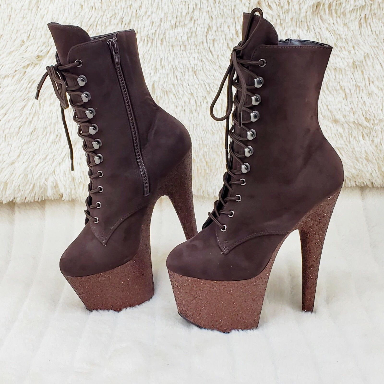 Other Adore 1020FSMG Brown Mocha V Suede & Glitter 7" Heel Platfo Size US 12 / IT 42 - 2 Thumbnail