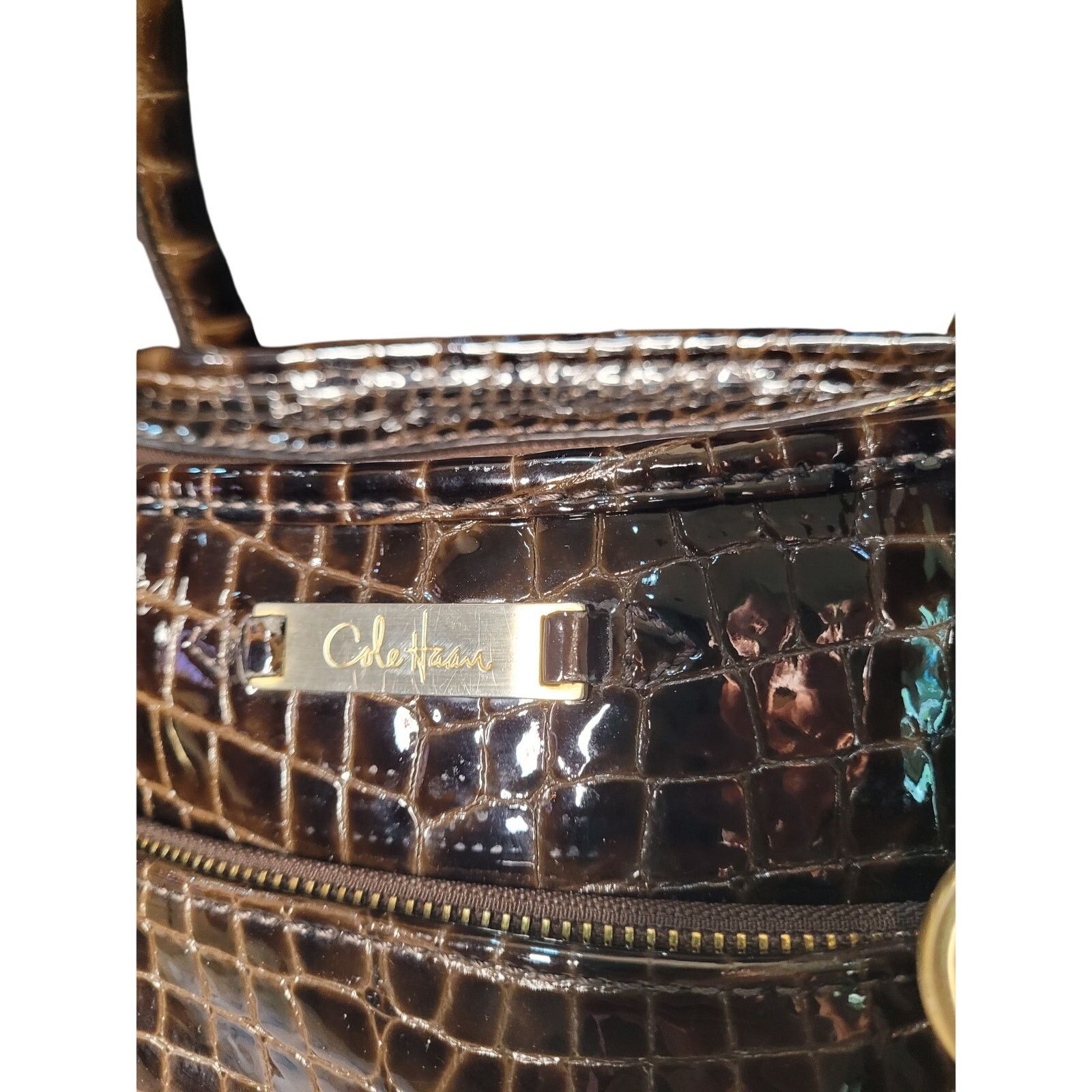 Cole Haan Cole Haan Blk Croc Embossed Leather Satchel/Briefcase Women Size ONE SIZE - 7 Thumbnail