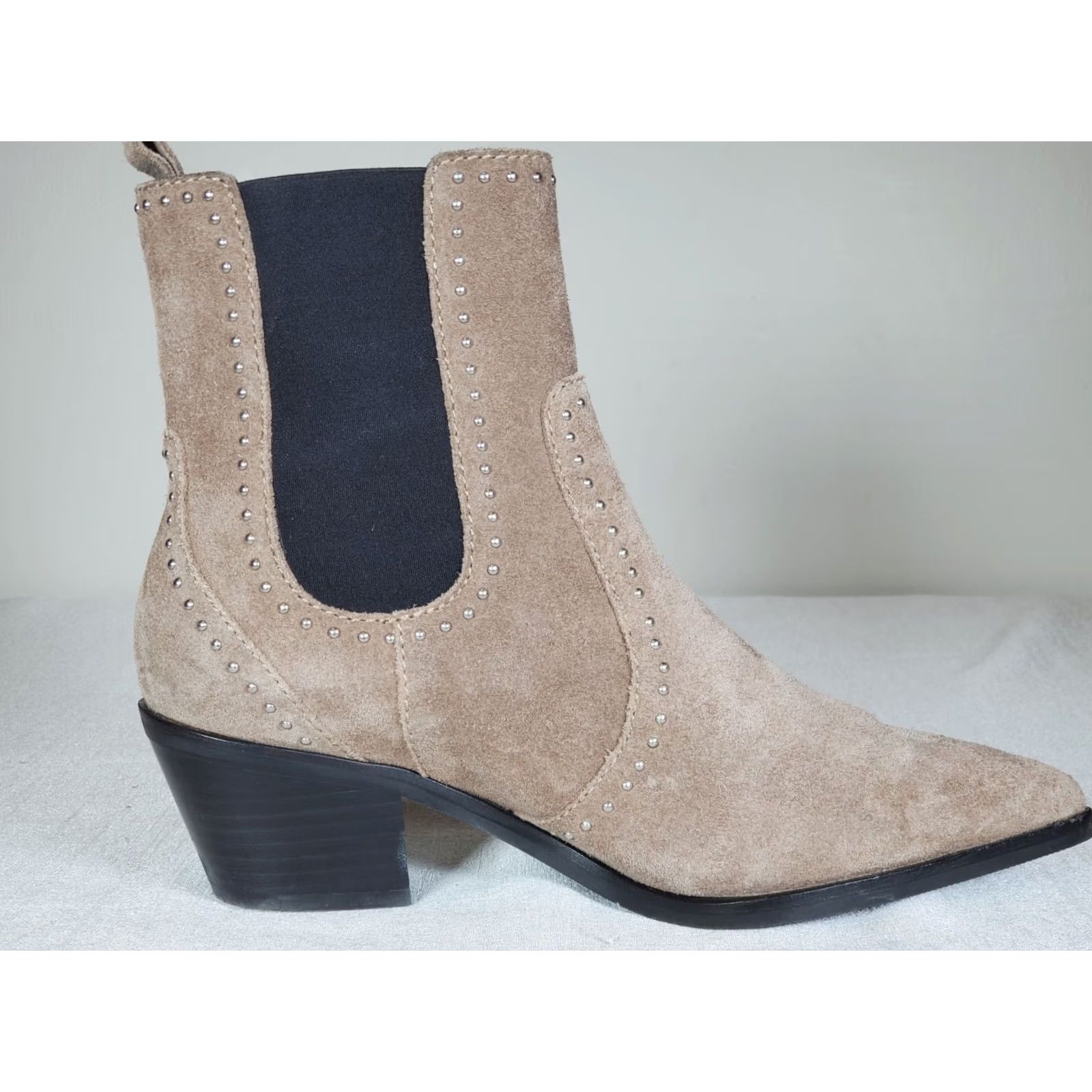 Paige PAIGE Willa Studded Suede Leather Chelsea Ankle Boots Boots Women's Size US 9 Taupe Pointed Toe Block Heel Studded Chelsea Ankle Booties EUC Size US 9 / IT 39 - 4 Thumbnail