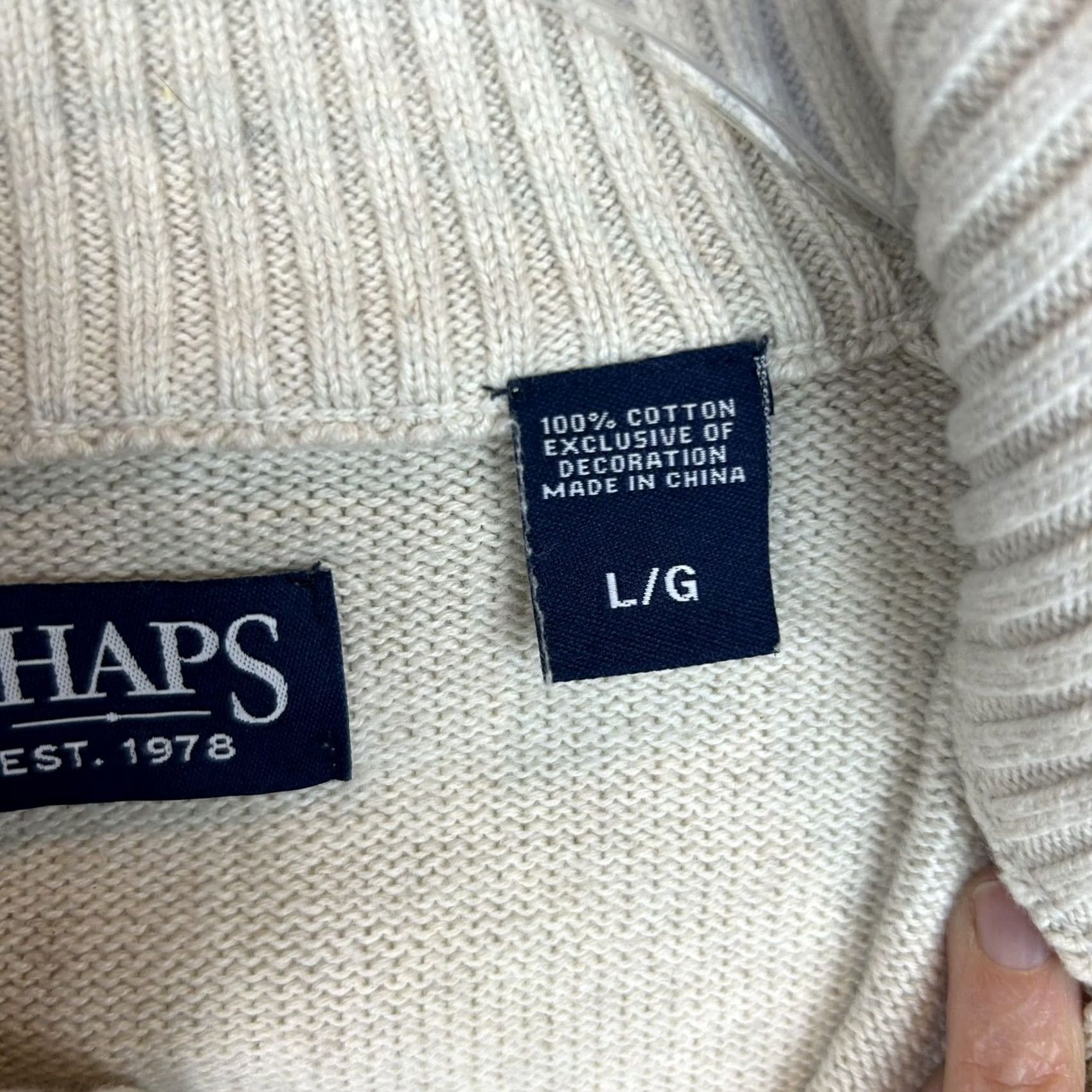 Chaps Chaps Sweater Mens L Ivory Quarter Button Knit Cotton Brown Elbow Patch Read Size US L / EU 52-54 / 3 - 6 Thumbnail