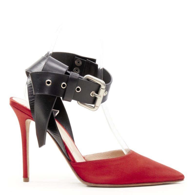 MONSE MONSE Runway red satin black punk ankle strap pump EU39 Size US 9 / IT 39 - 1 Thumbnail