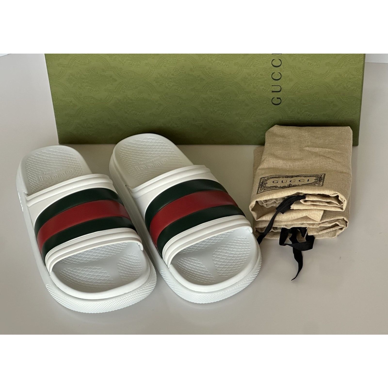 Gucci Gucci Men’s Rubber White/Green/Red Sandals 11.5 US 780286 Size US 11.5 / EU 44-45 - 14 Thumbnail