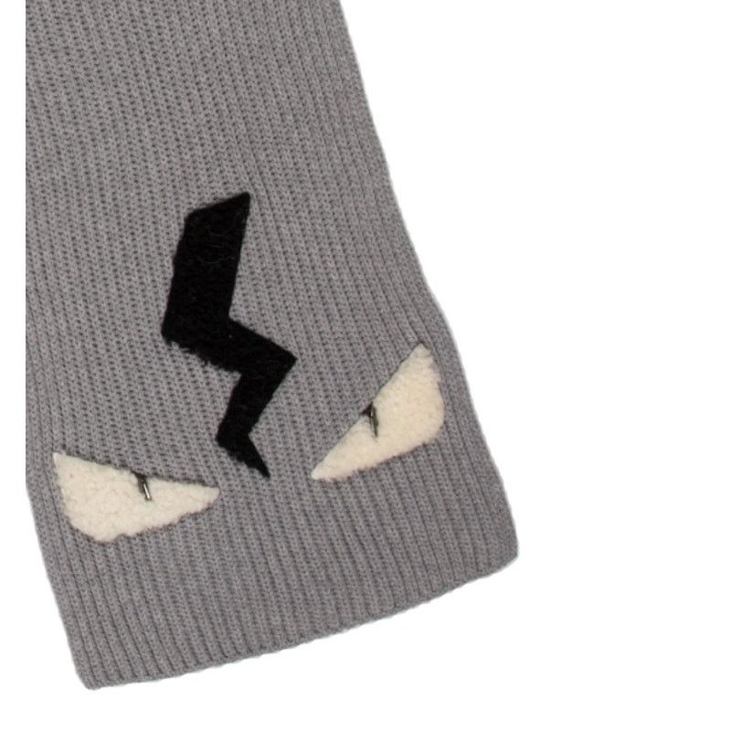 Fendi 🔴FENDI Eye Monster Wool Scarf - Grey Size ONE SIZE - 5 Thumbnail
