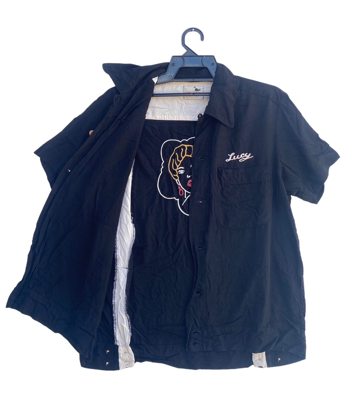 Japanese Brand Vtg 90s GANGSTERVILLE Lucy chainstitch logo rayon shirts Size US S / EU 44-46 / 1 - 4 Thumbnail