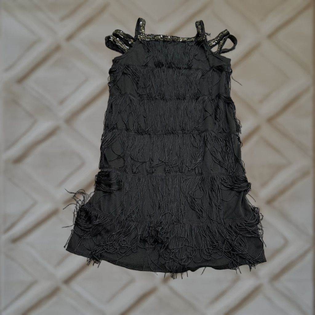 Vintage Unbranded Fringe Tasseled Shift Dress Womens Small Sleeveless Knee Length Sequin Size S / US 4 / IT 40 - 1 Thumbnail