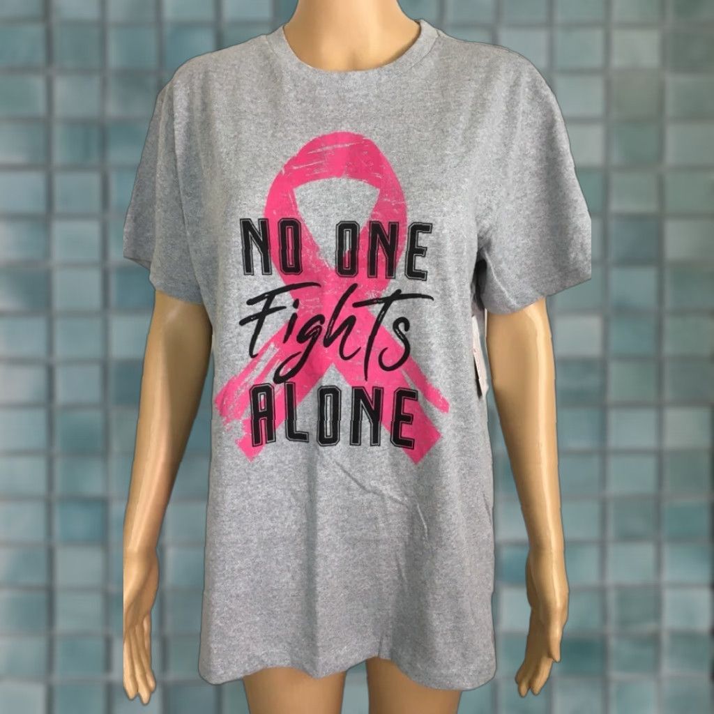 Olive Live Breathe Fight Womens T-Shirt Gray Pink Ribbon No One Fights Alone XL New Size XL / US 12-14 / IT 48-50 - 1 Thumbnail