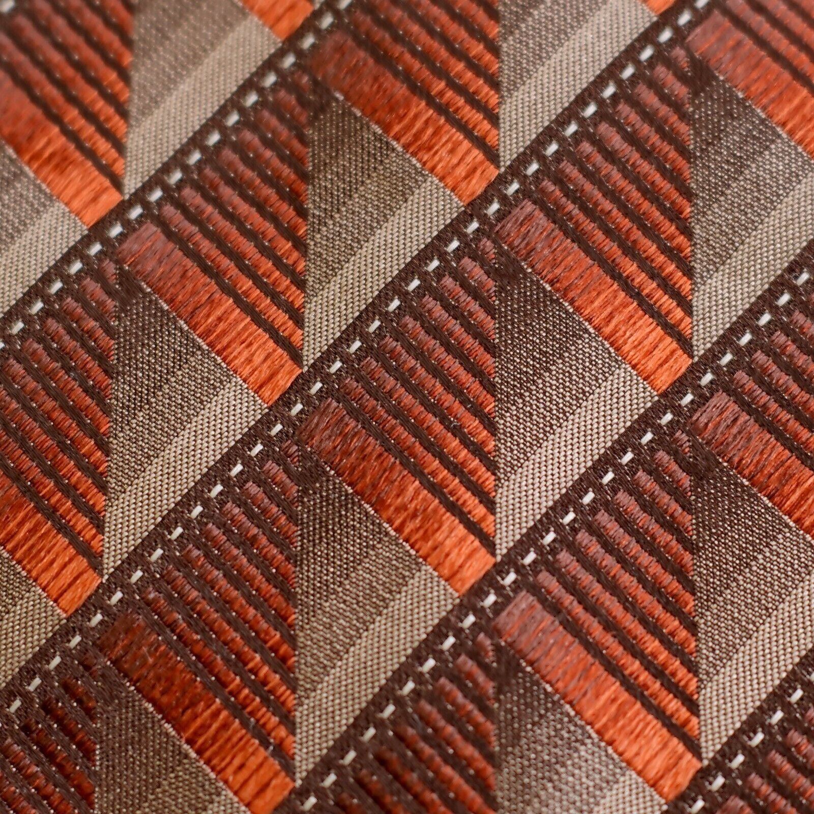 Other Statements Orange Tan Geometric Woven Silk Tie Size ONE SIZE - 2 Thumbnail