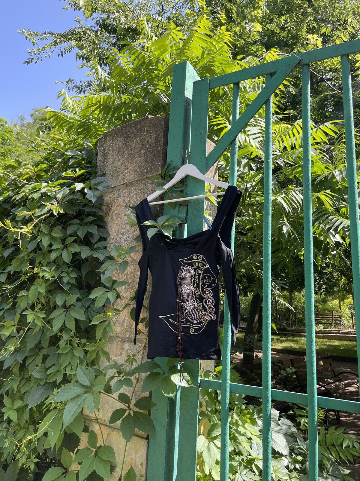 Other Save the Queen elastic black top with embroidery and beads Size S / US 4 / IT 40 - 1 Thumbnail