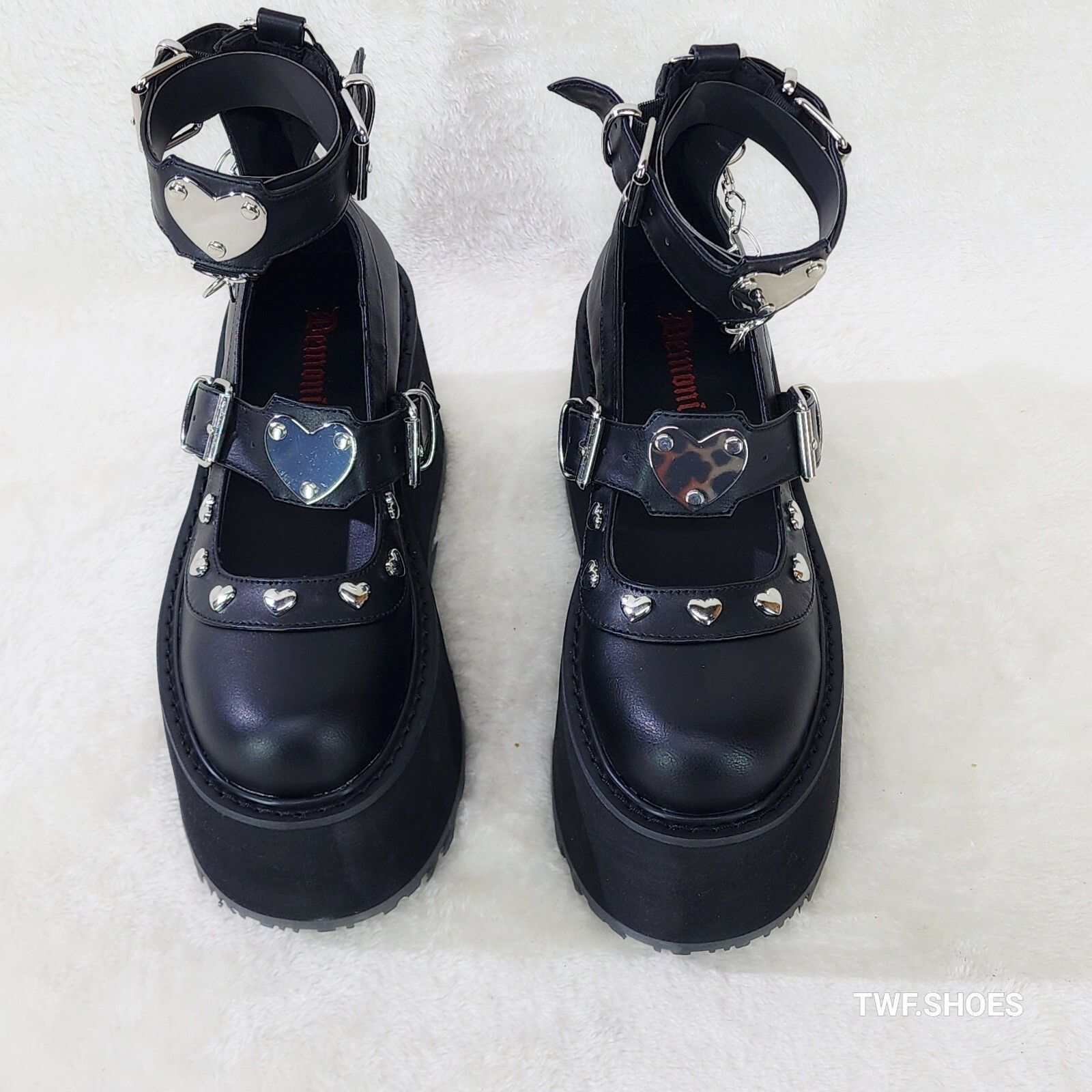 Demonia Cult DEMONIA Damned 56 Platform Maryjane Shoes Metal Heart Plate Size US 7 / IT 37 - 2 Thumbnail