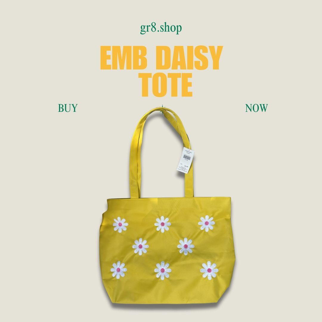 Other Yellow Embroidered Daisy Tote Bag With Matching Pouch Size ONE SIZE - 1 Thumbnail