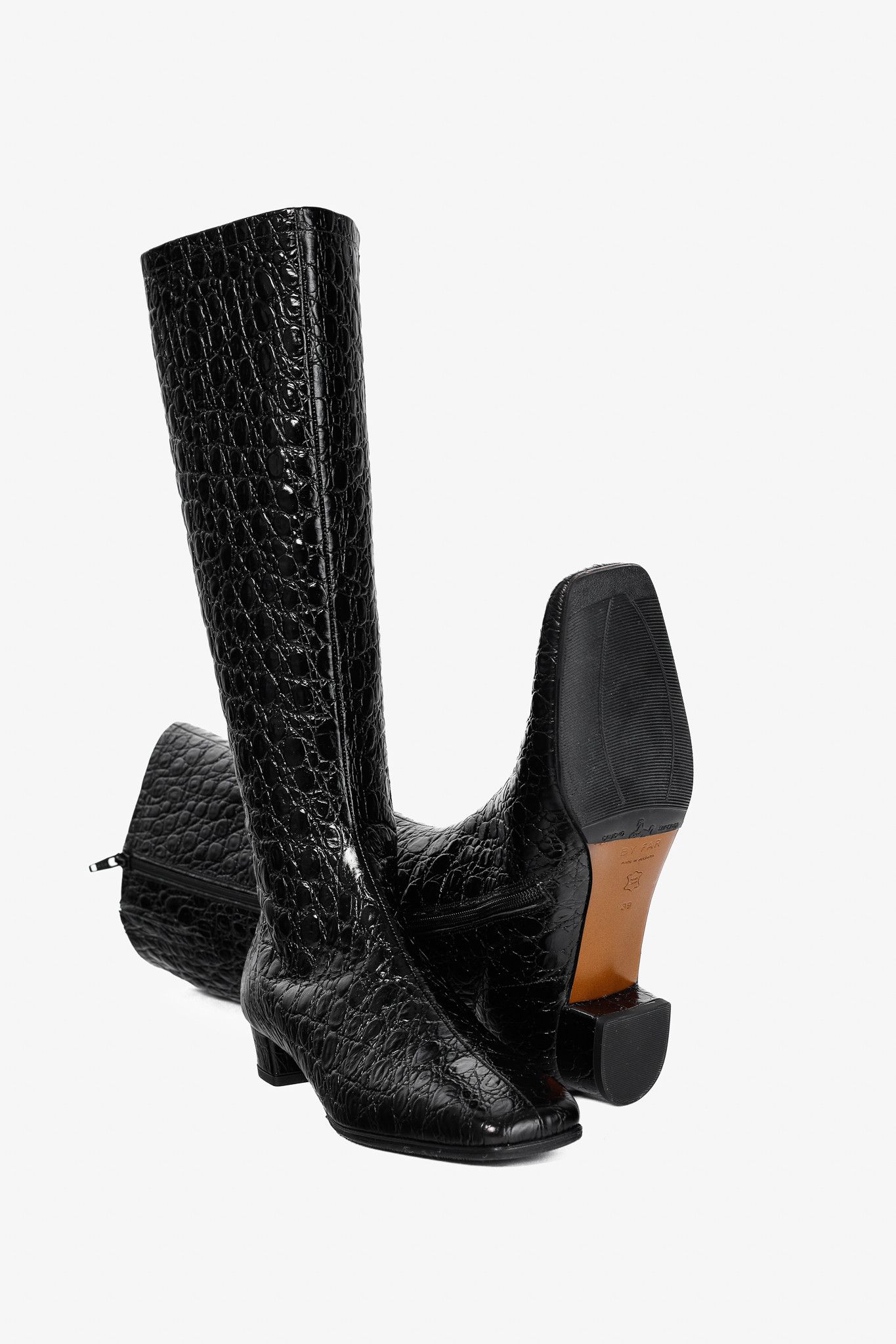 By Far BY FAR Edie Circular Croco-Embossed Leather Knee-High Boots Size US 8.5 / IT 38.5 - 4 Thumbnail