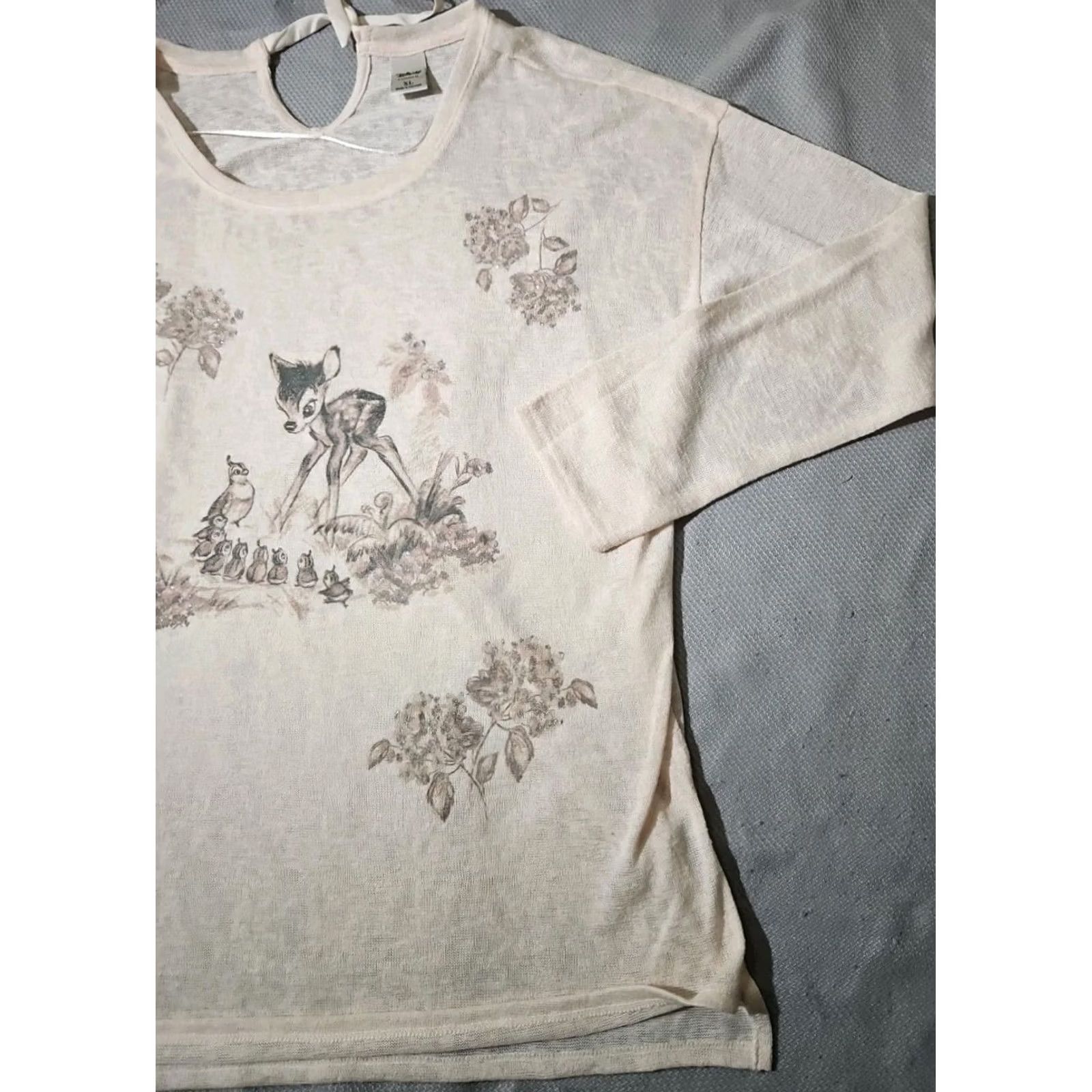 Disney Disney Lauren Conrad Shirt Womens XL Beige Bambi Graphic Print Knit Tie Neck Pullover sweater Size XL / US 12-14 / IT 48-50 - 6 Thumbnail
