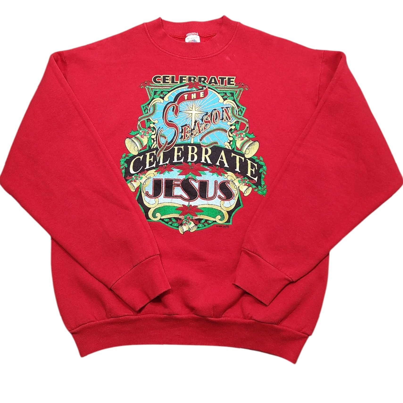 Fruit Of The Loom VINTAGE Fruit of the Loom Sweatshirt Crewneck Unisex Adults Red 1994 90s Christmas Jesus USA L Size US L / EU 52-54 / 3 - 2 Thumbnail
