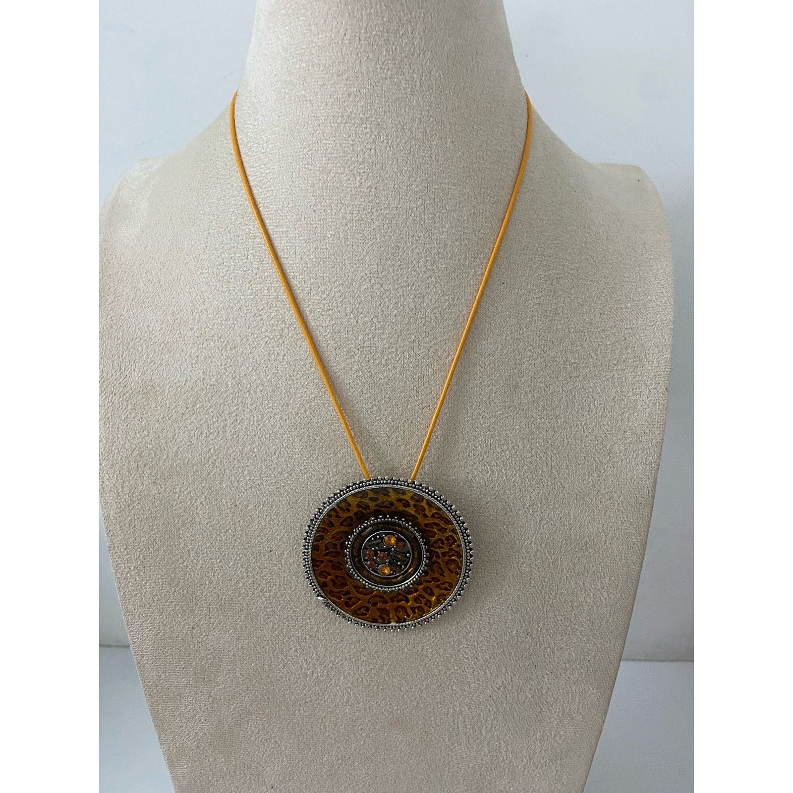 Other UpCycled orange leopard, large round pendant necklace Size ONE SIZE - 1 Thumbnail