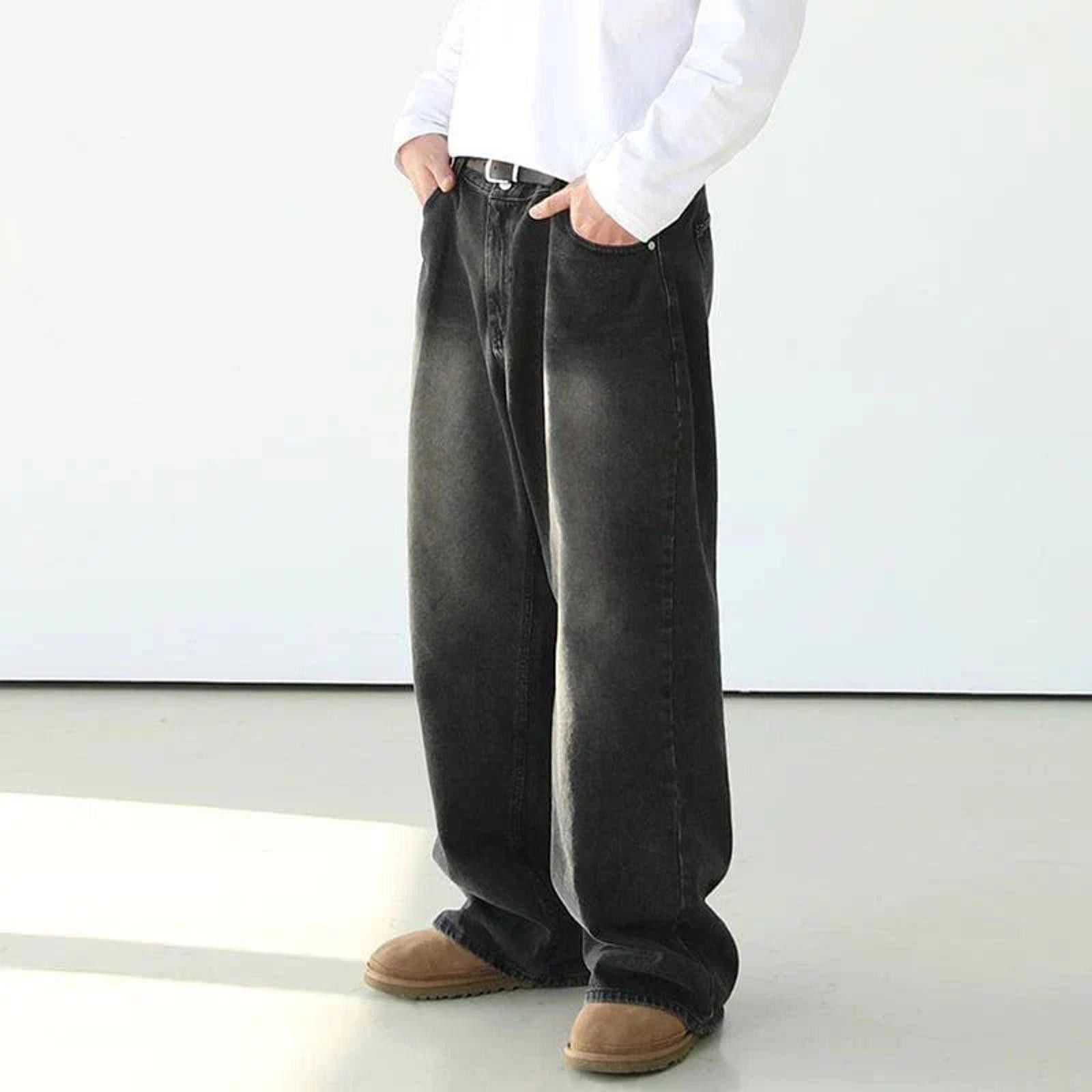 Japanese Brand Washed Black Loose Jeans Size US 33 - 1 Thumbnail