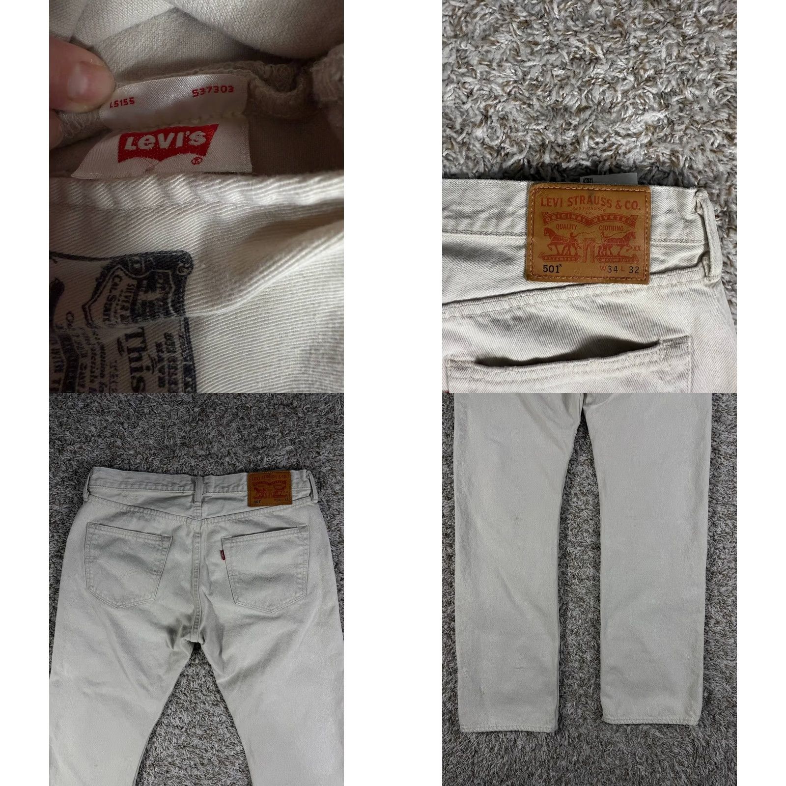 Levi's Levi's 501 Distressed Patchwork Denim Light Gray Jeans Men's 34x32 Regular Inseam 32 Cotton Denim Straight Mexico Mens Sz 34x32 Size US 34 / EU 50 - 9 Thumbnail