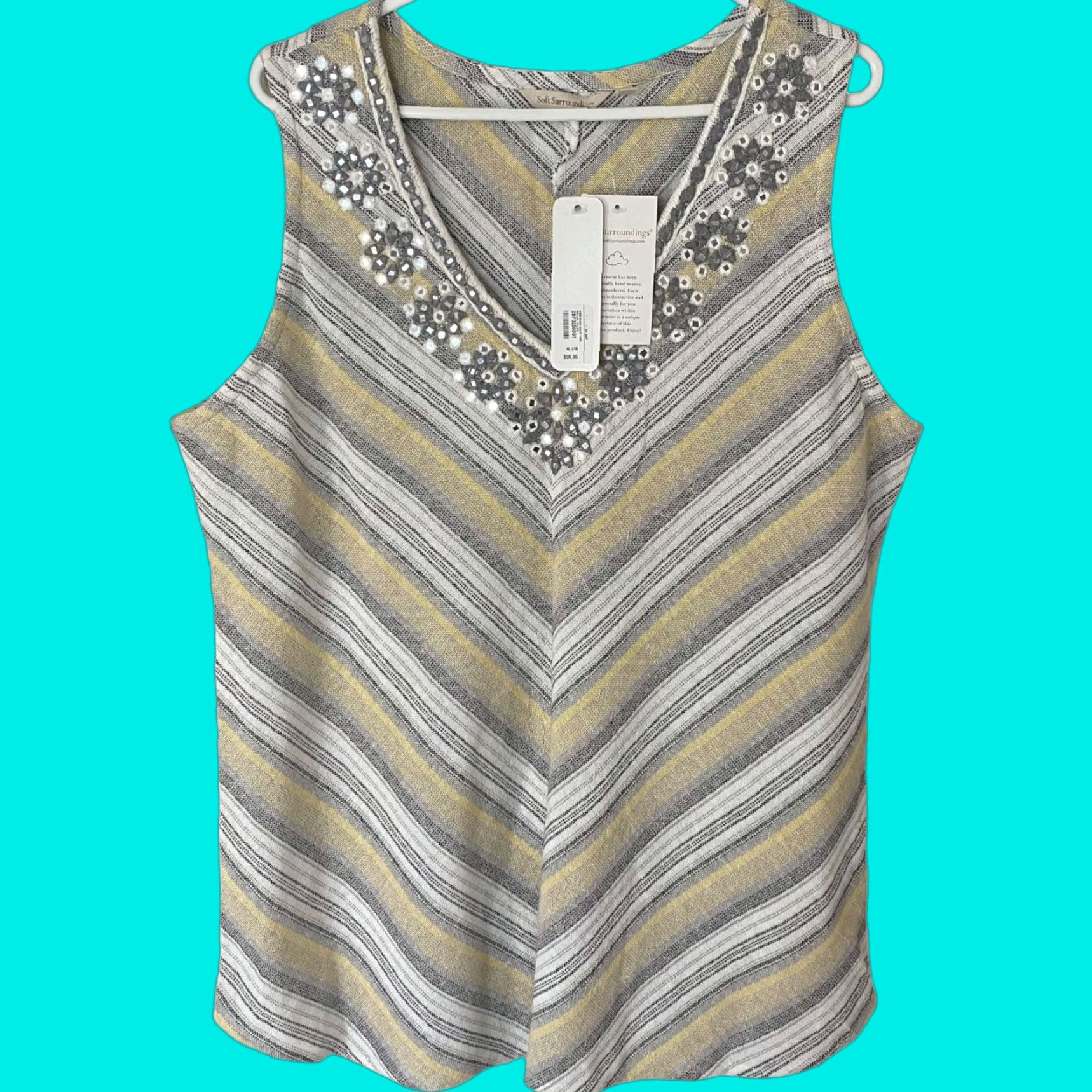 Soft Surroundings SOFT SURROUNDINGS Nissi Beach Tank Top Womens XL Multicolor Hand Beaded Beach V-Neck NEW Size XL / US 12-14 / IT 48-50 - 1 Thumbnail