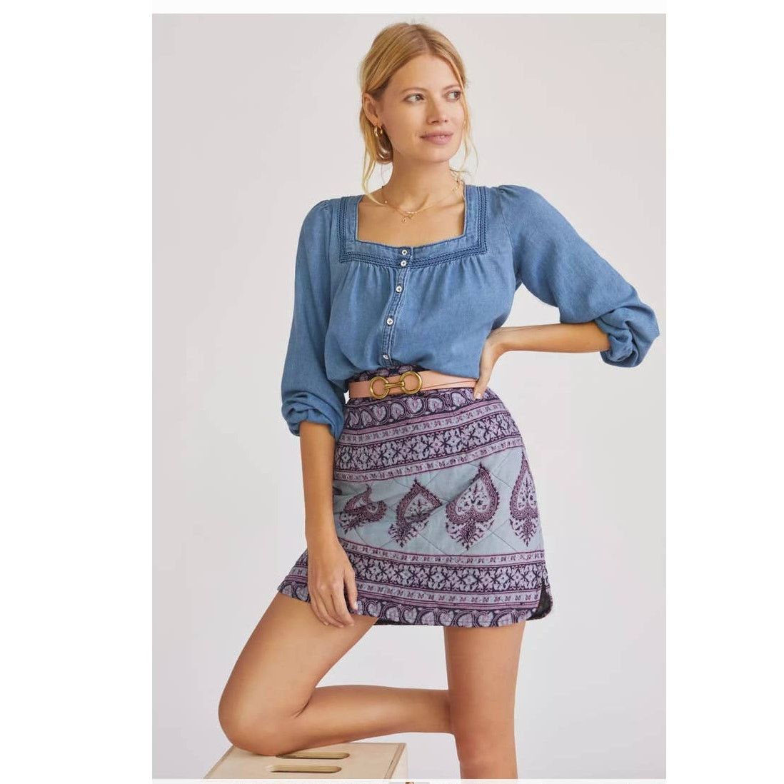 Antik Batik × Free People New Free People Maddy Quilted Skirt ANTIK BATIK $184 SMALL Size 28" / US 6 / IT 42 - 4 Thumbnail