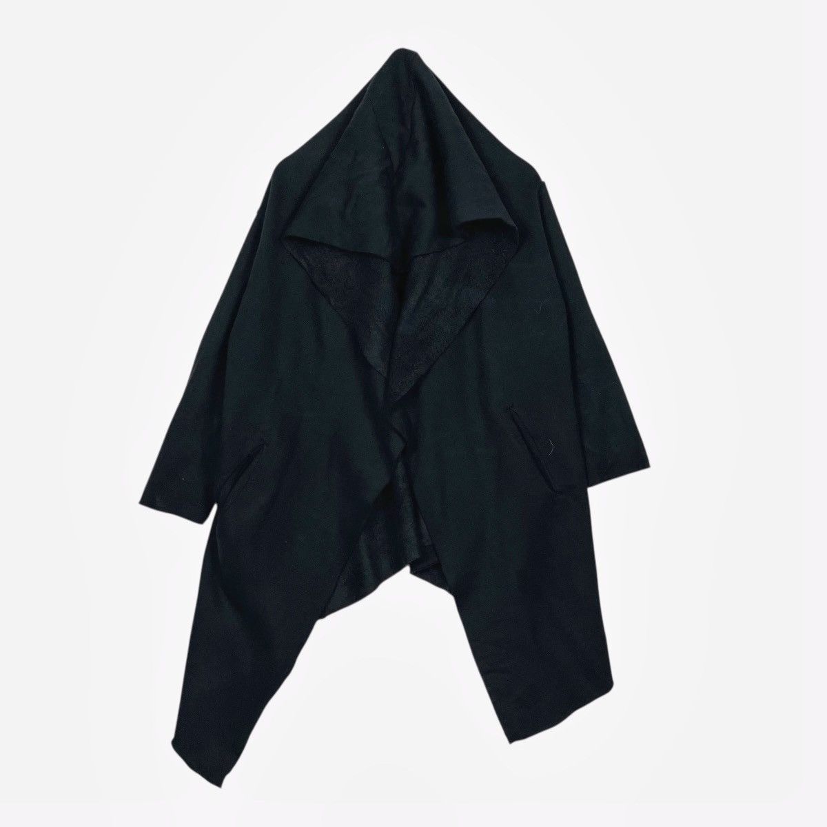 Japanese Brand Mizuiro Industries Black Hooded Buttonless Cape Coat Size M / US 6-8 / IT 42-44 - 1 Thumbnail