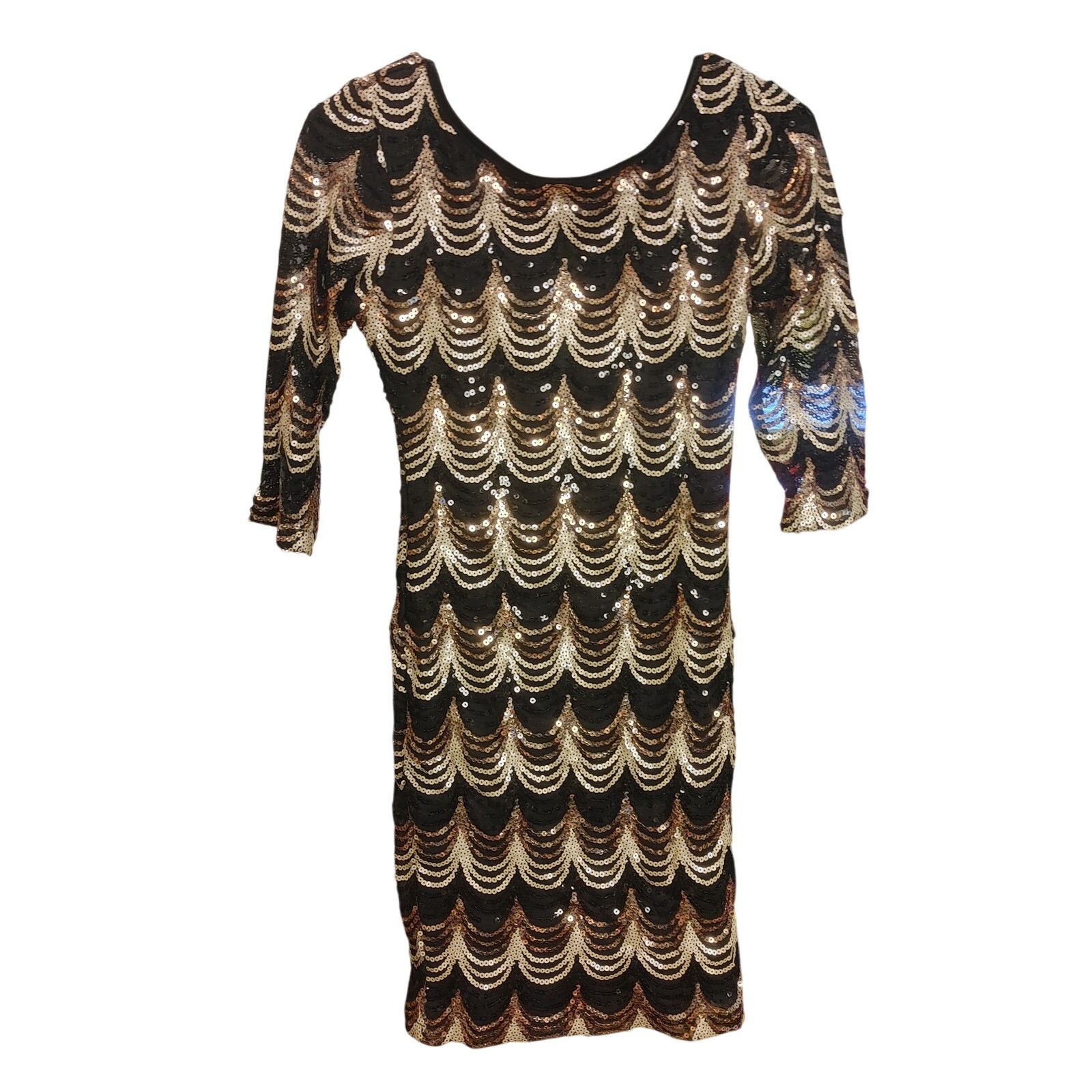 Other Crystal Doll Women's M Sequin Black/Gold/Brown Midi Dress Size M / US 6-8 / IT 42-44 - 2 Thumbnail