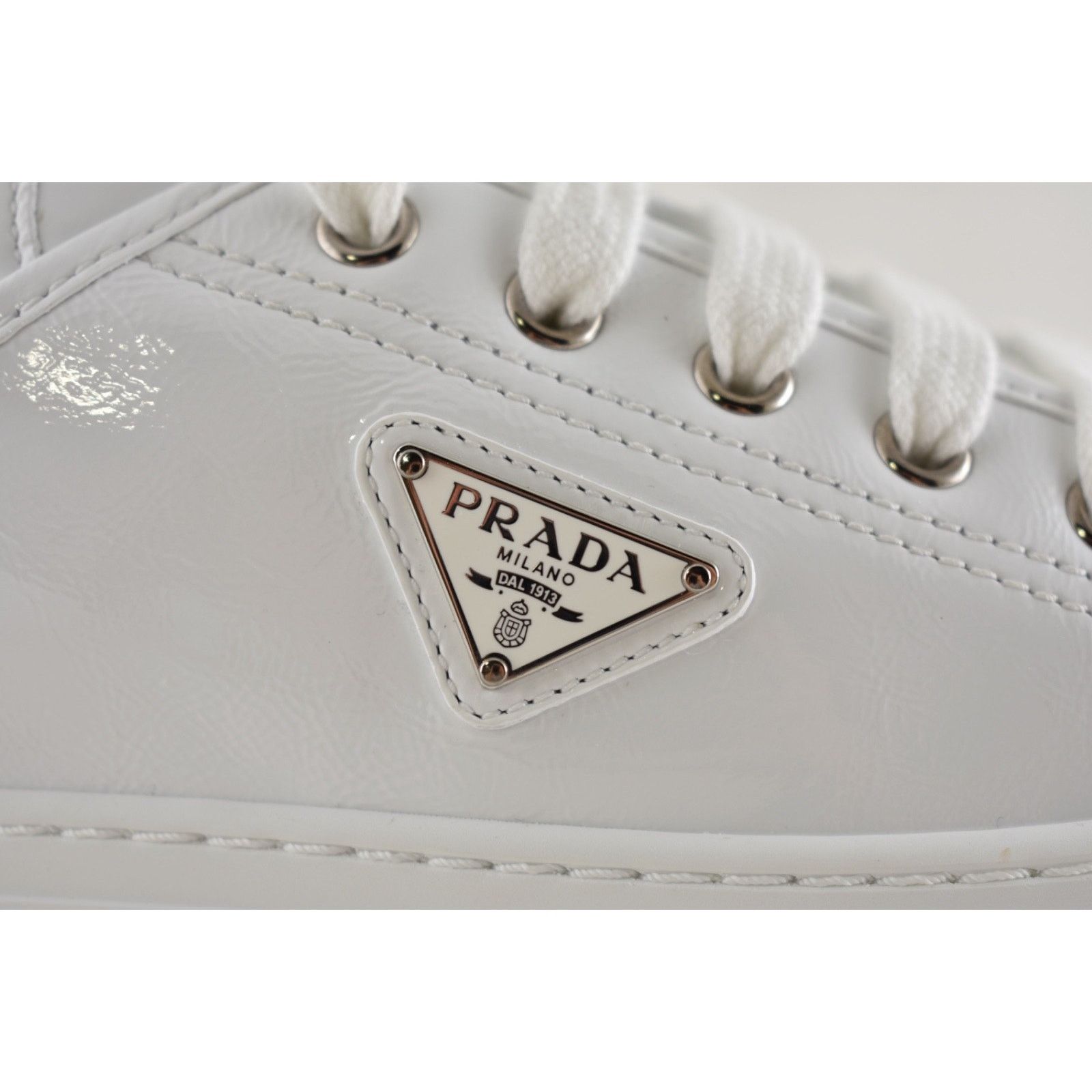 Prada Prada Smash Patent Logo Lace Up Flat Low Top Sneaker 38.5 Size US 8.5 / IT 38.5 - 6 Thumbnail